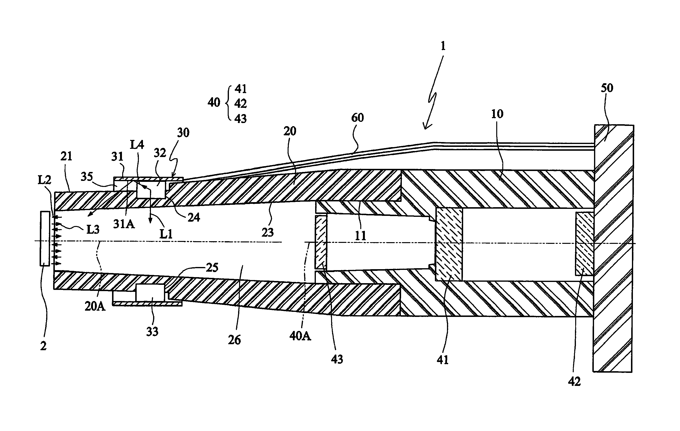 Optical head for reading an image of an object