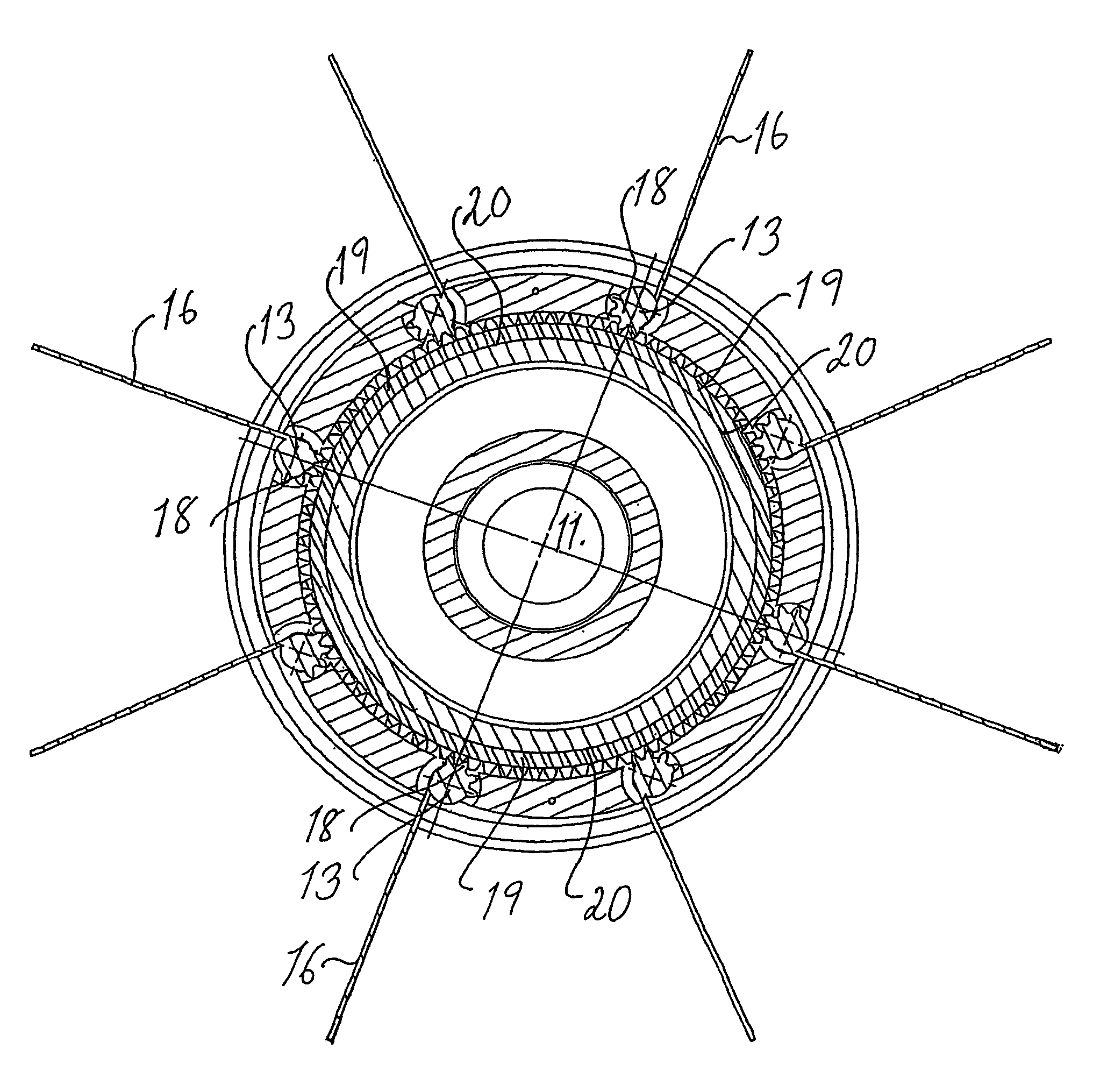 Method of synchronizing fin fold-out on a fin-stabilized artillery shell, and an artillery shell designed in accordance therewith