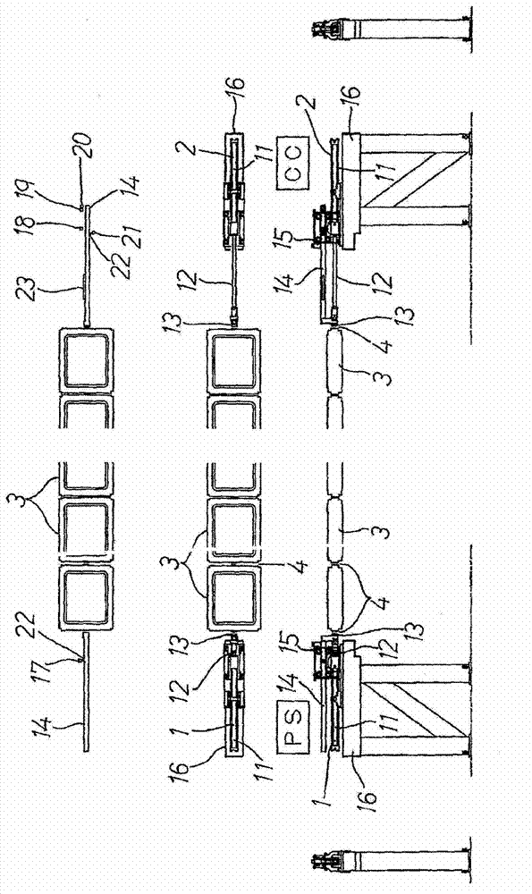 Conveying method and device for conveying sand box set with temperature change through hydraulic cylinder