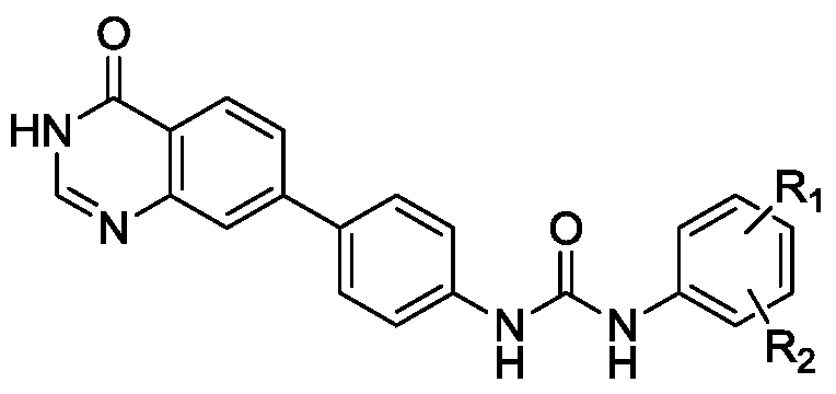 A kind of biphenylurea compound containing quinazolinone and its preparation method and application