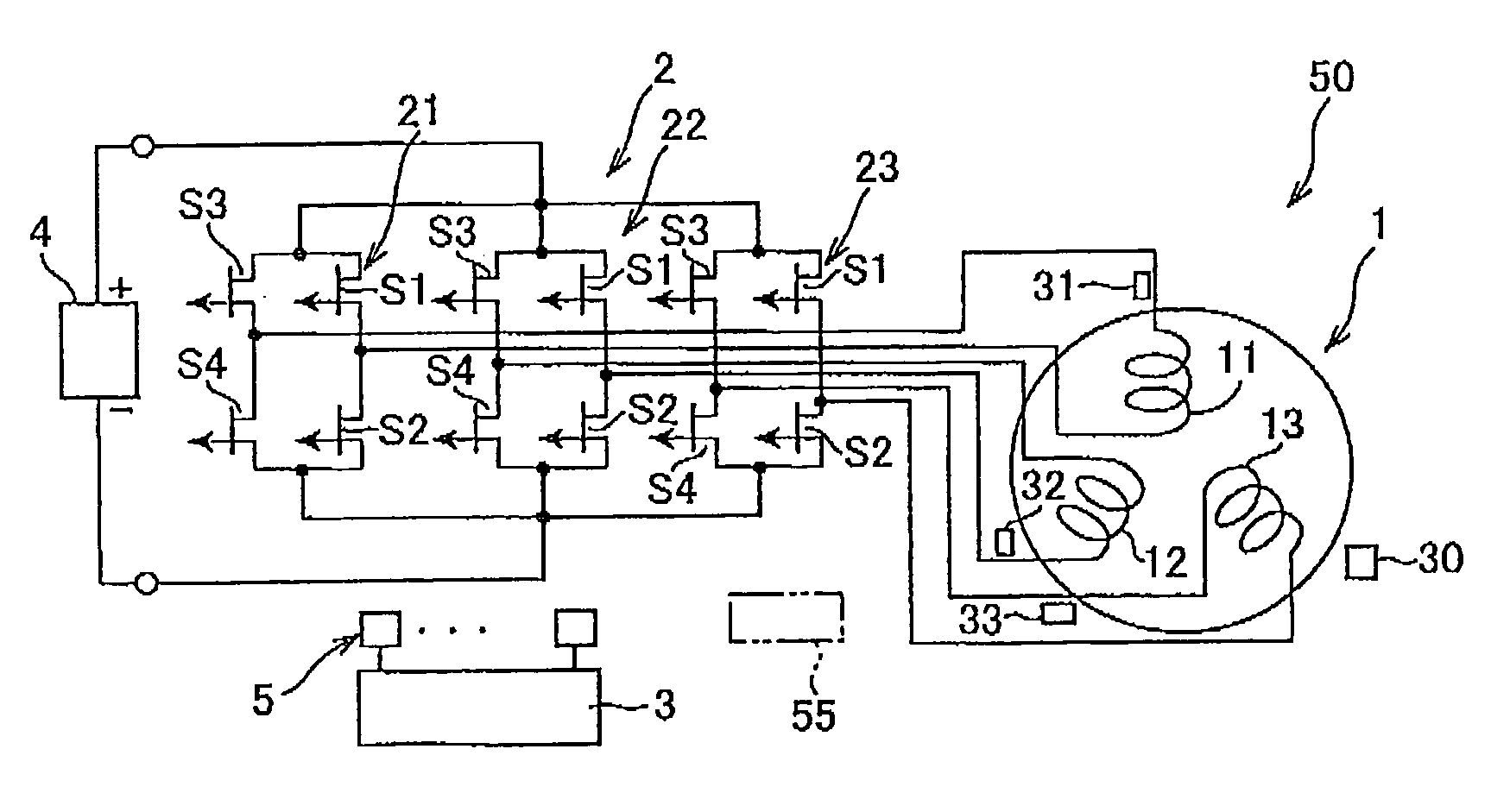 AC rotating machine with improved drive for its stator coil