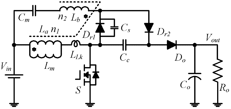 Single switching tube high-grain converter based on coupling inductance voltage-multiplying unit