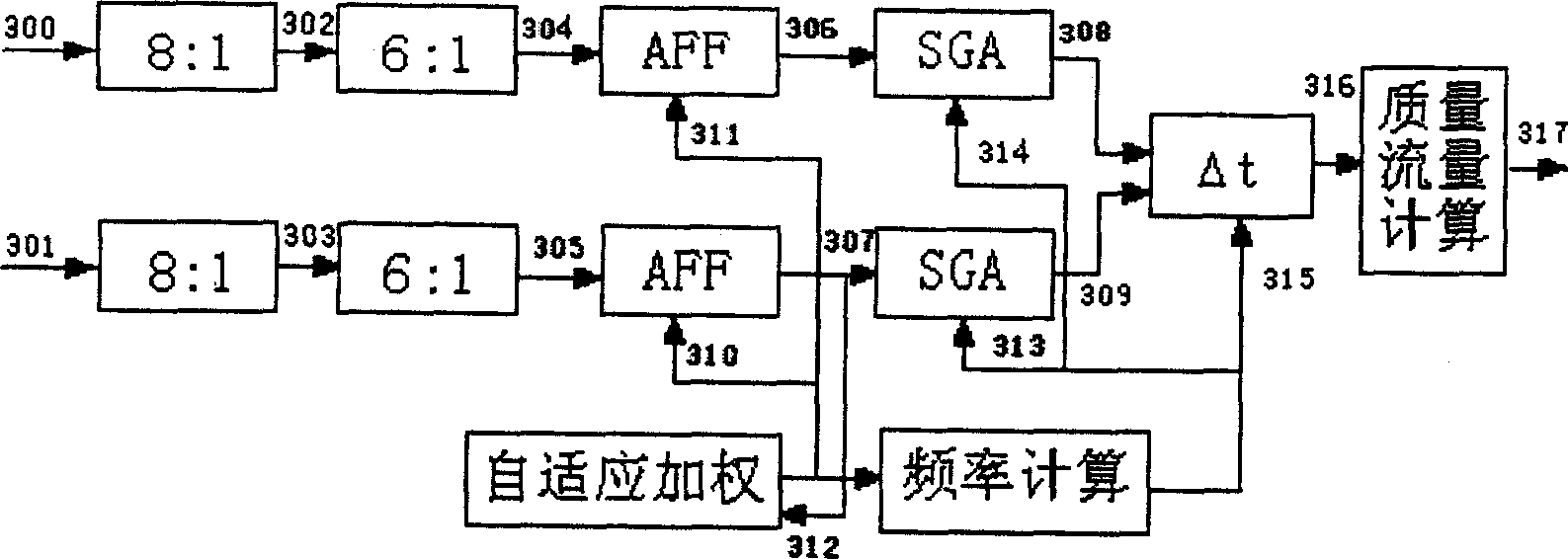 Ke's mass flowmeter digital signal processing system based on AFF and SGA