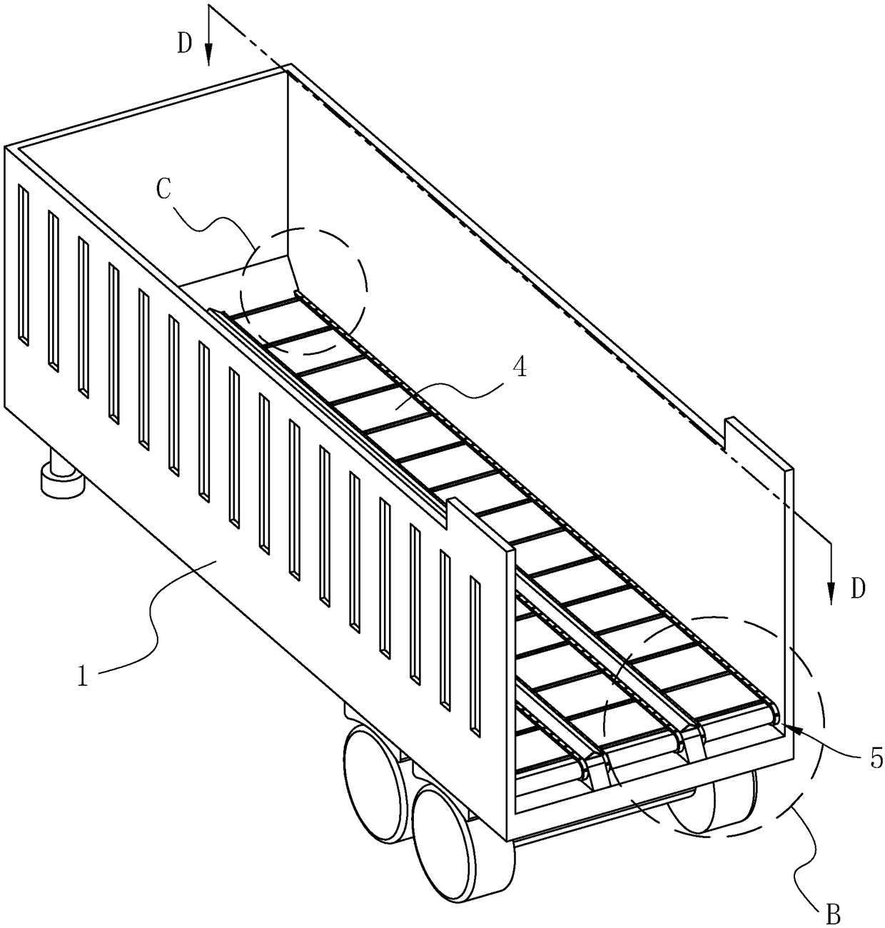 Flat push type self-dumping semi-trailer
