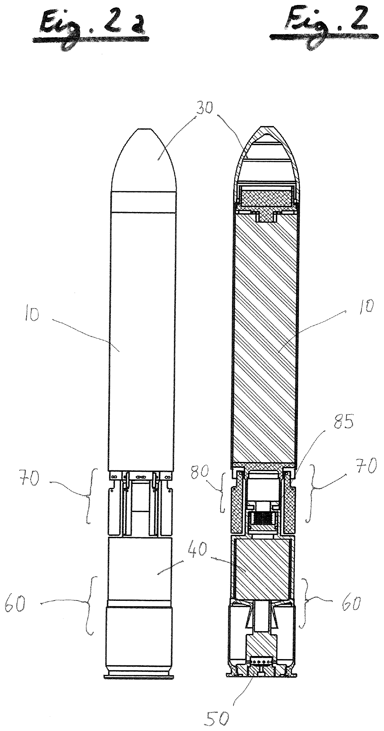 Rocket armament launchable from a tubular launcher with an outside launcher non-ignition securing and motor separation during flight