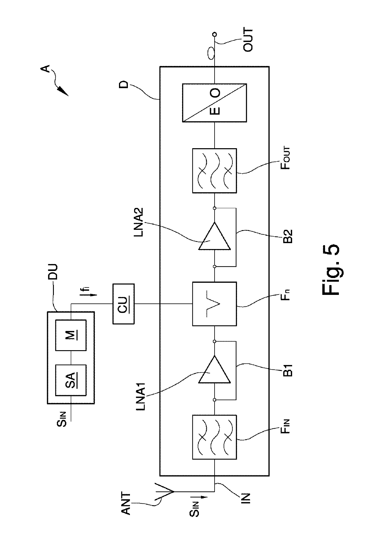 Appliance for receiving radio frequency signals, usable in particular for the management of uplink signals