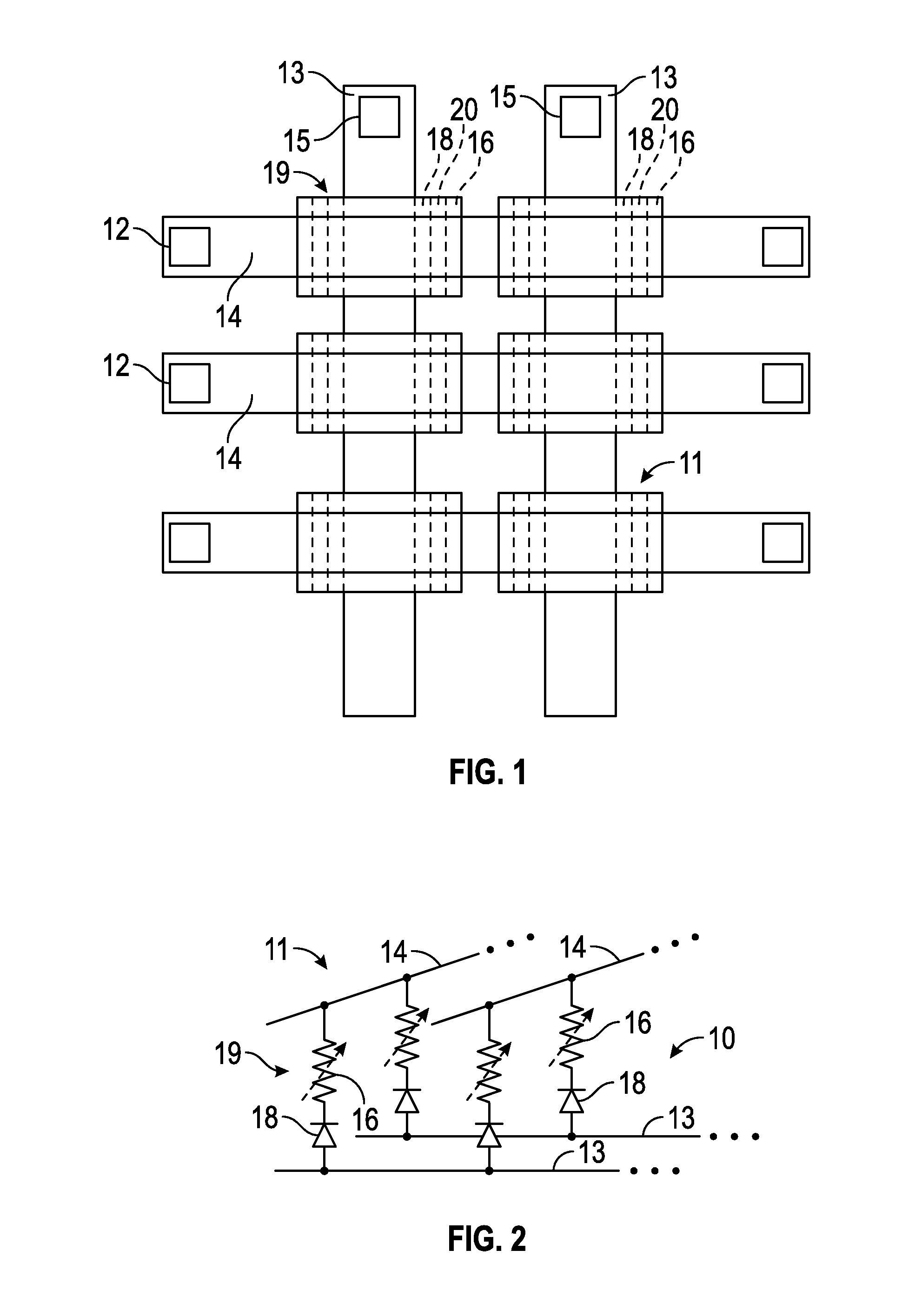 Non-volatile resistive random access memory crossbar devices with maximized memory element density and methods of forming the same