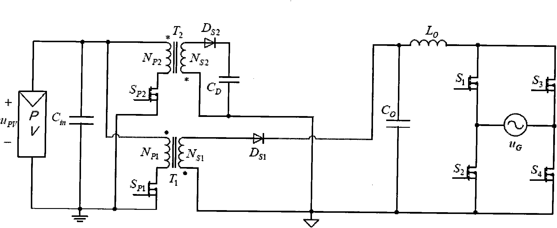 Photovoltaic grid-connected inverter for active energy decoupling