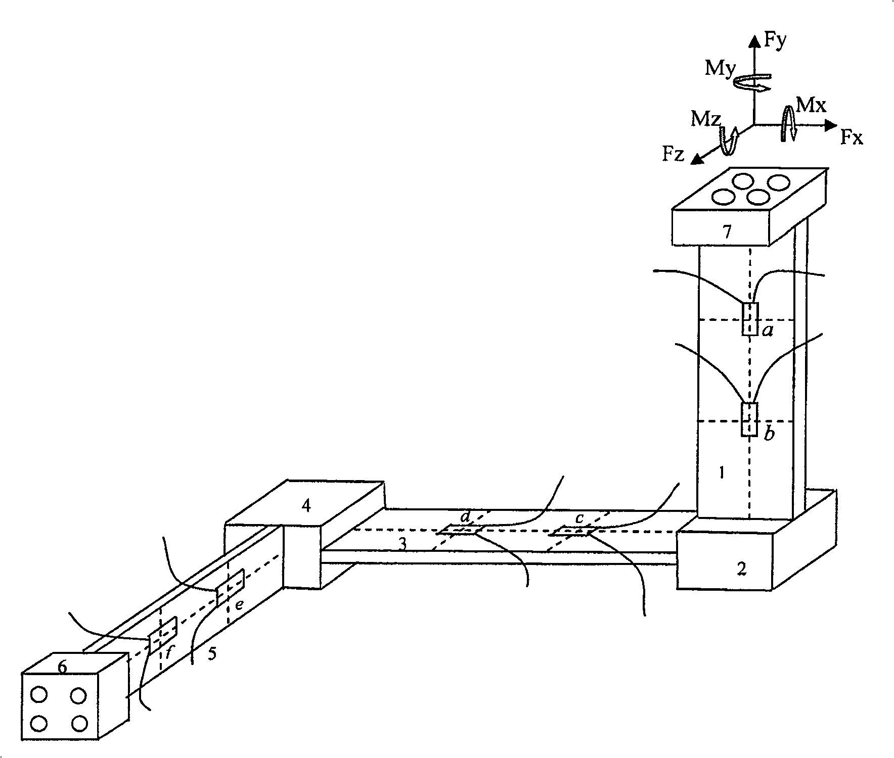 Orthogonal tandem line elastomer type six-dimension force sensor