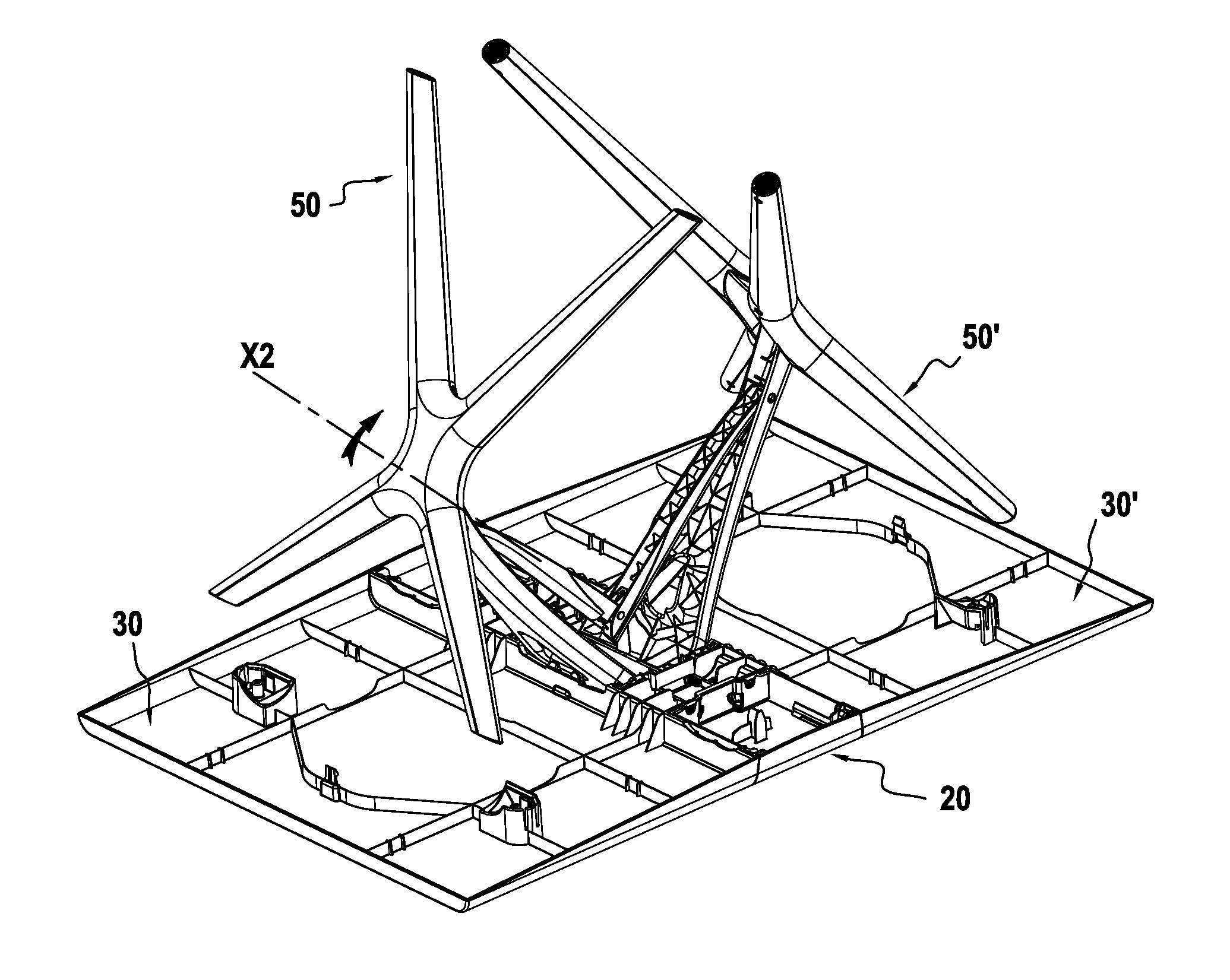 Table including at least one leg that can be turned either way up