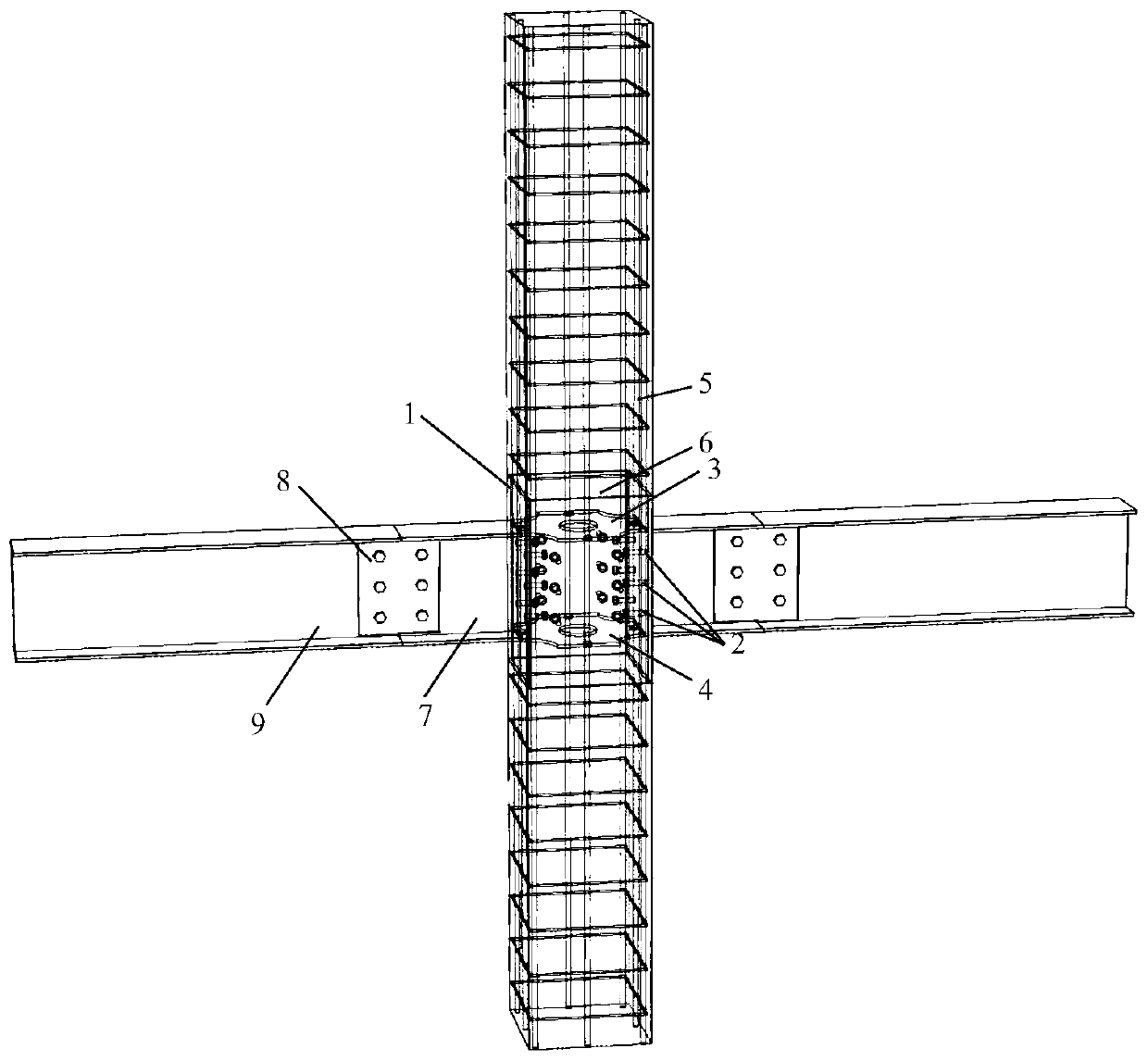 Precast concrete column and steel beam connecting joint with inner partition plates