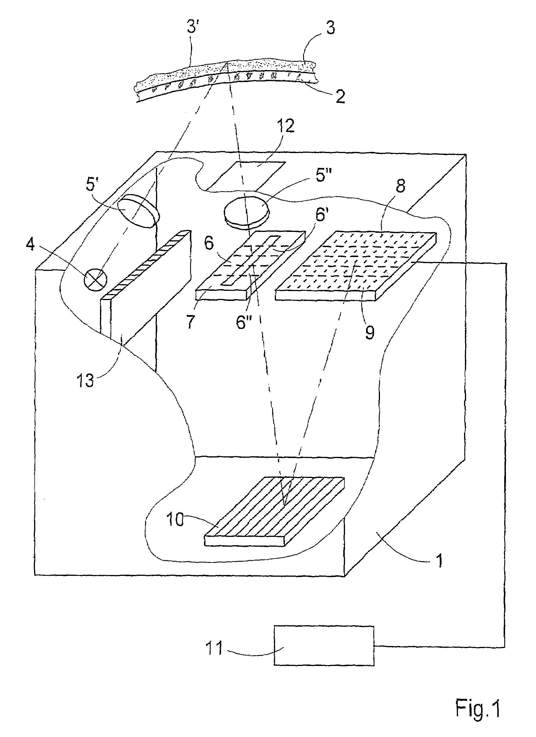Assembly and method for identifying coatings lying on the surface of components and for determining their characteristics