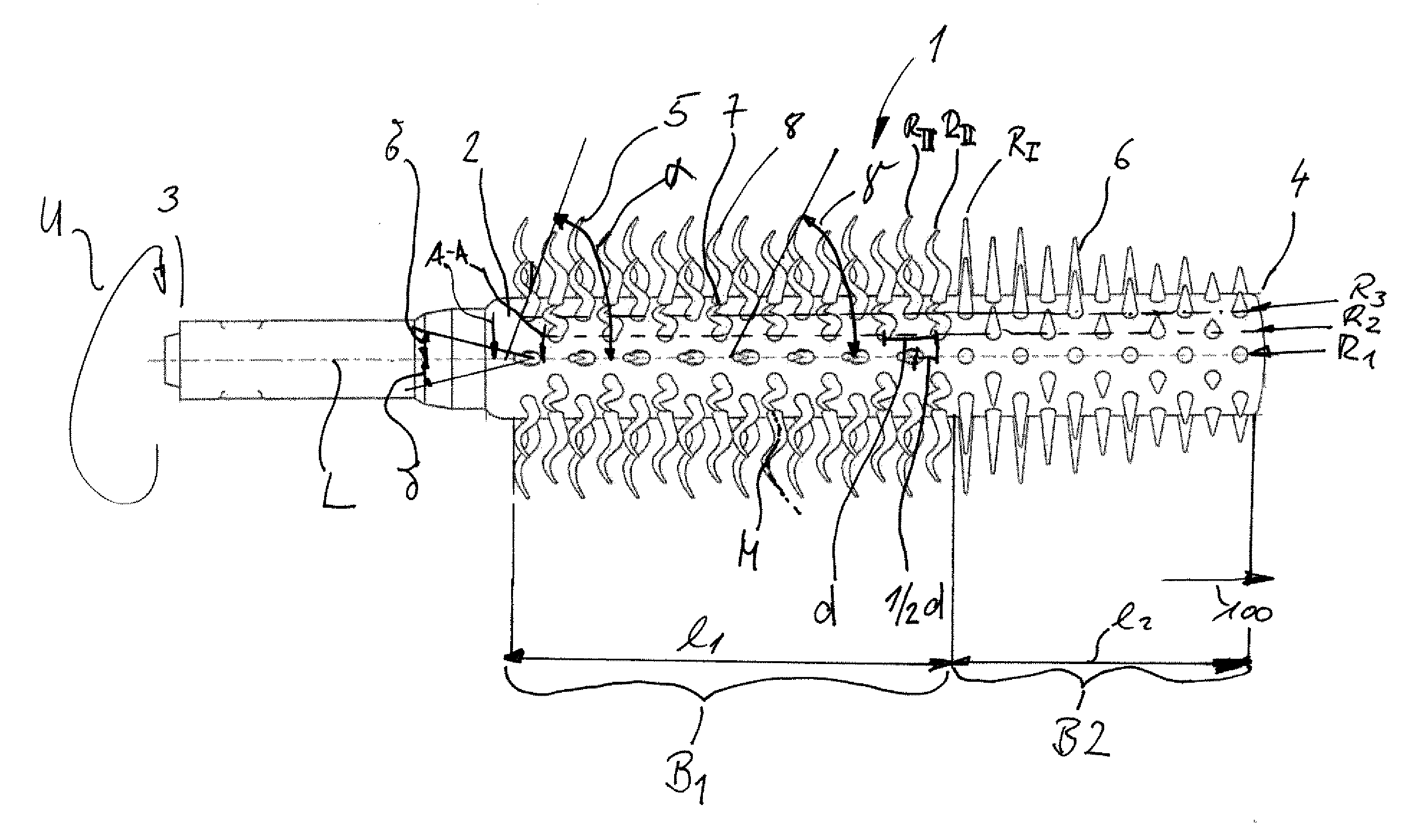 Applicator device, in particular for a mascara applicator, cosmetics applicator, in particular mascara applicator comprising an applicator device, and application unit comprising the applicator device