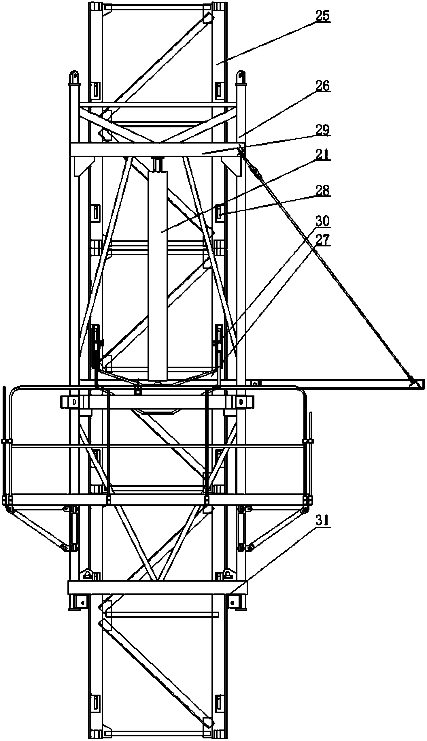 Hydraulic lifting system of attached tower crane