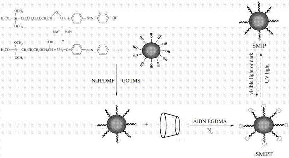 Photoresponsive surface molecular imprinting material and preparation method and application thereof