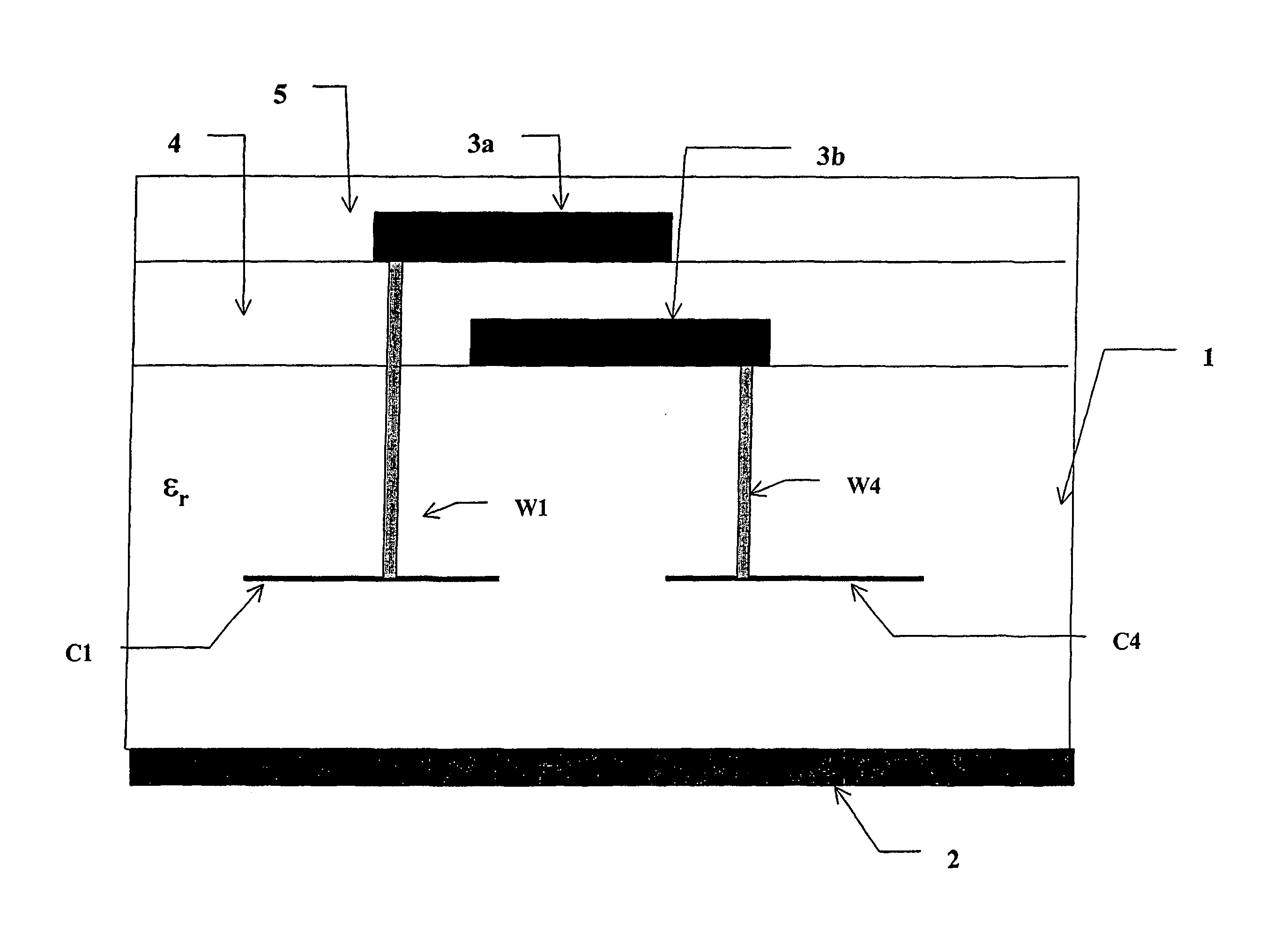 Coupling device using buried capacitors in multilayered substrate