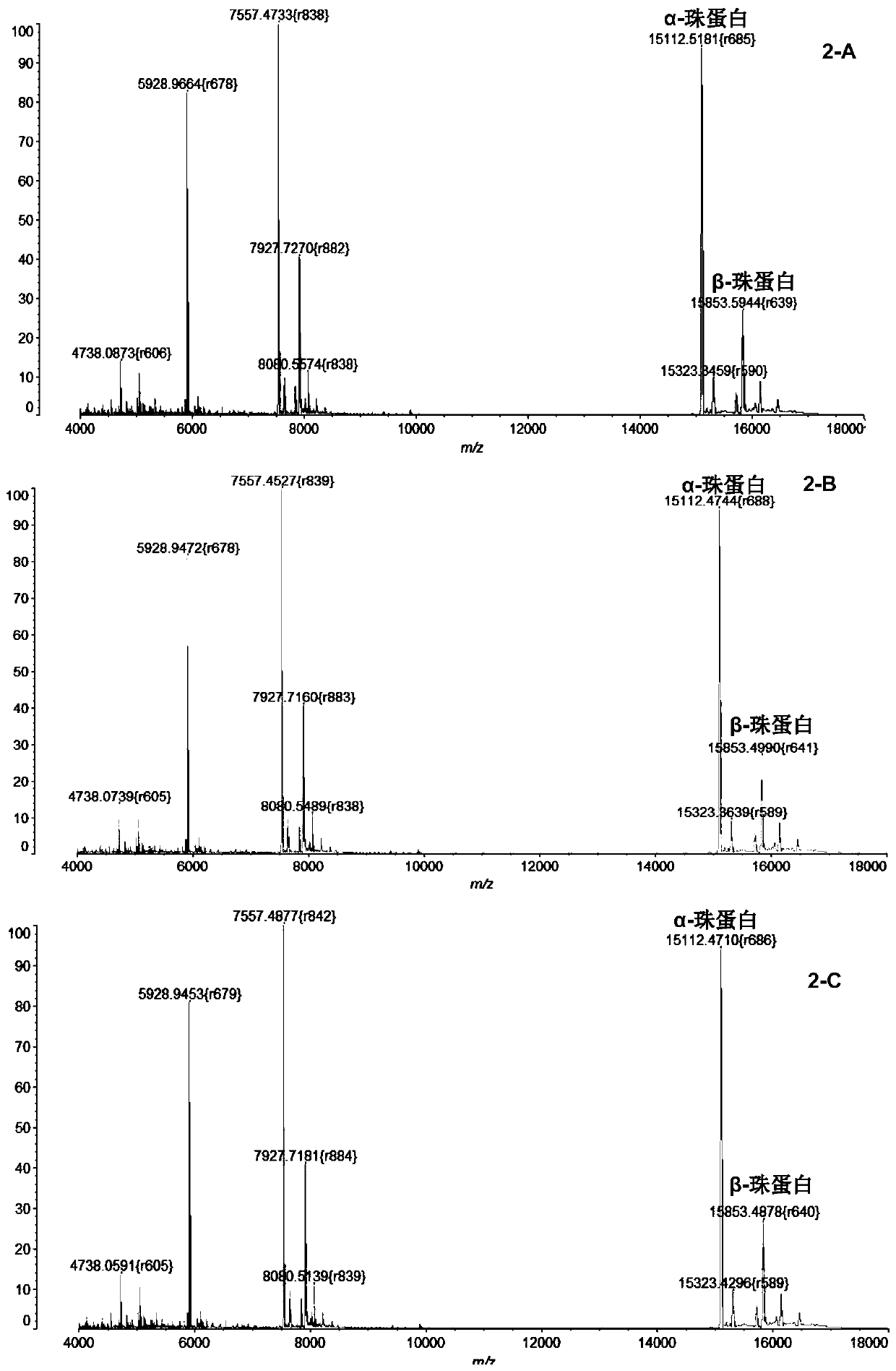 Characteristic protein maker composition for mass spectroscopic diagnosis of thalassemia and diagnostic products thereof