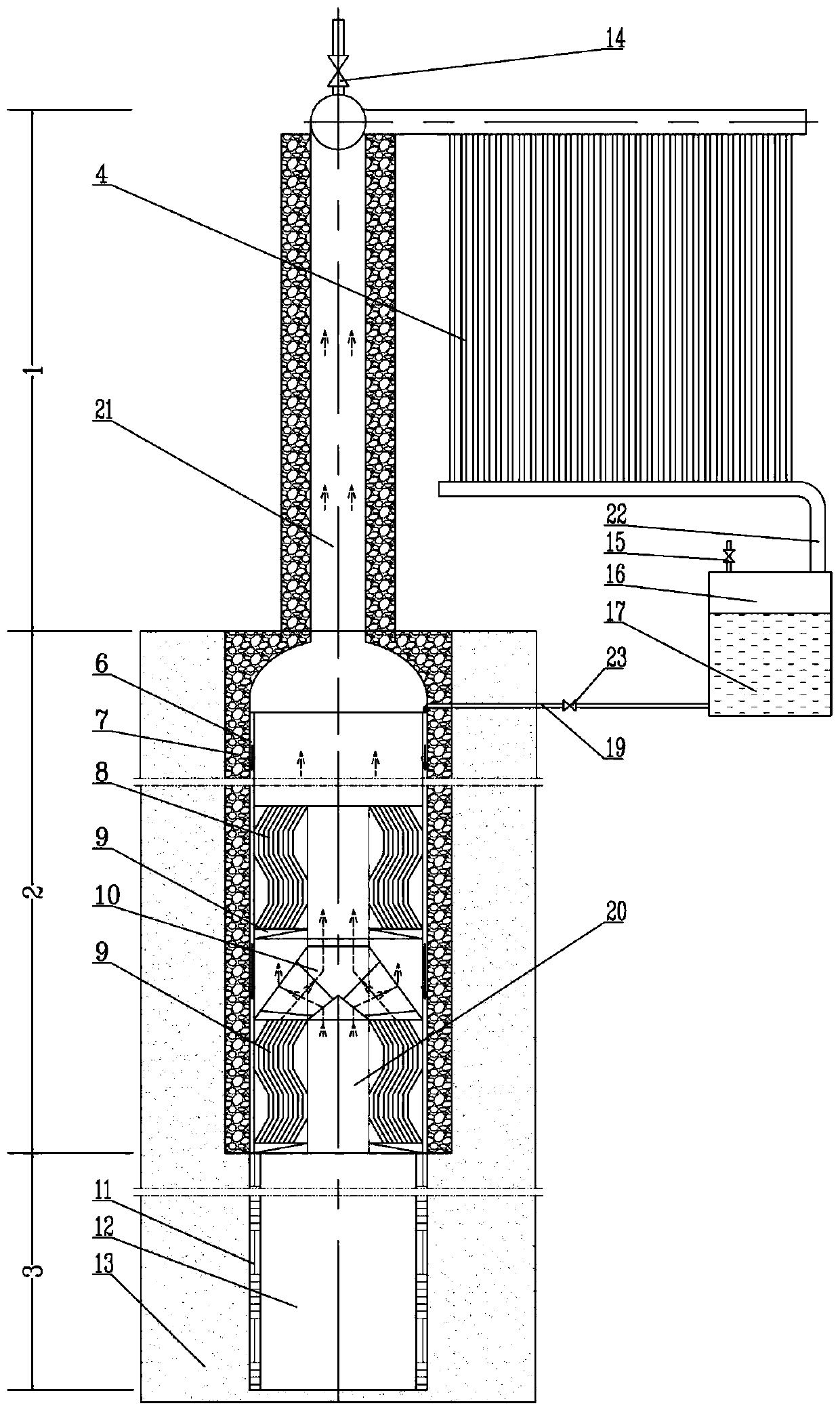 Ultra-long gravity heat pipe geothermal mining device with steam-water separation function