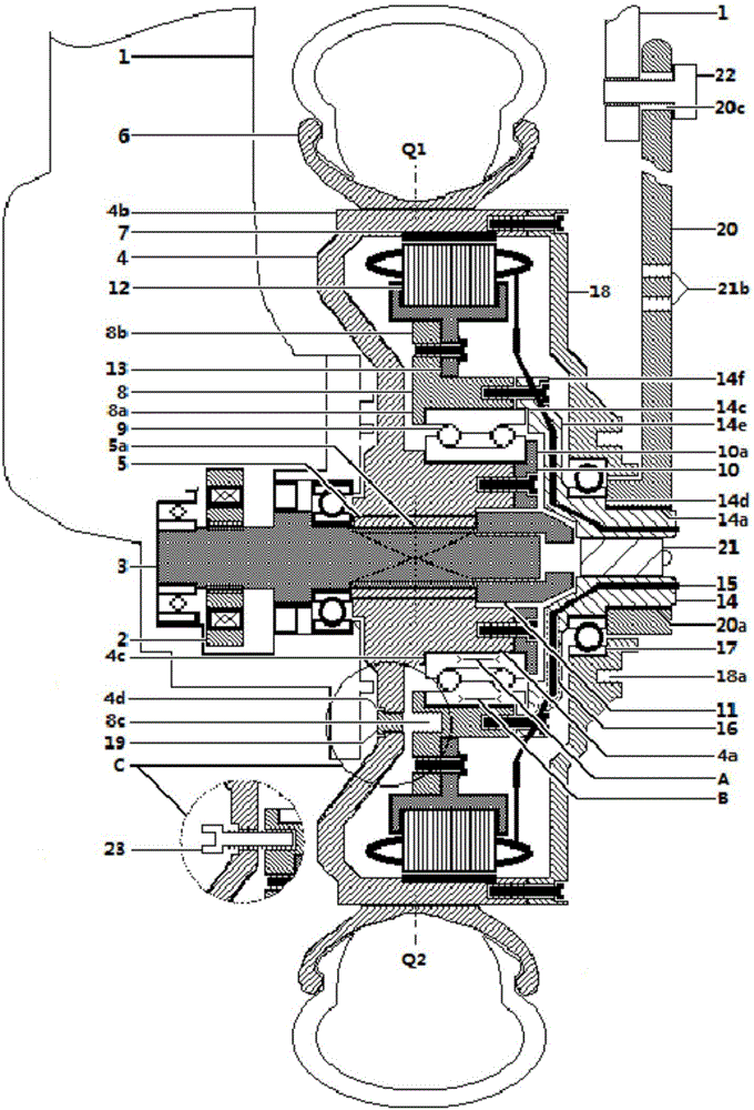 Rear wheel drive structure of hybrid power motorcycle