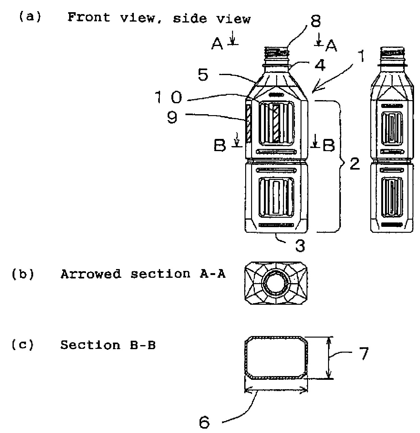 Flat container comprising thermoplastic resin and method for molding the same