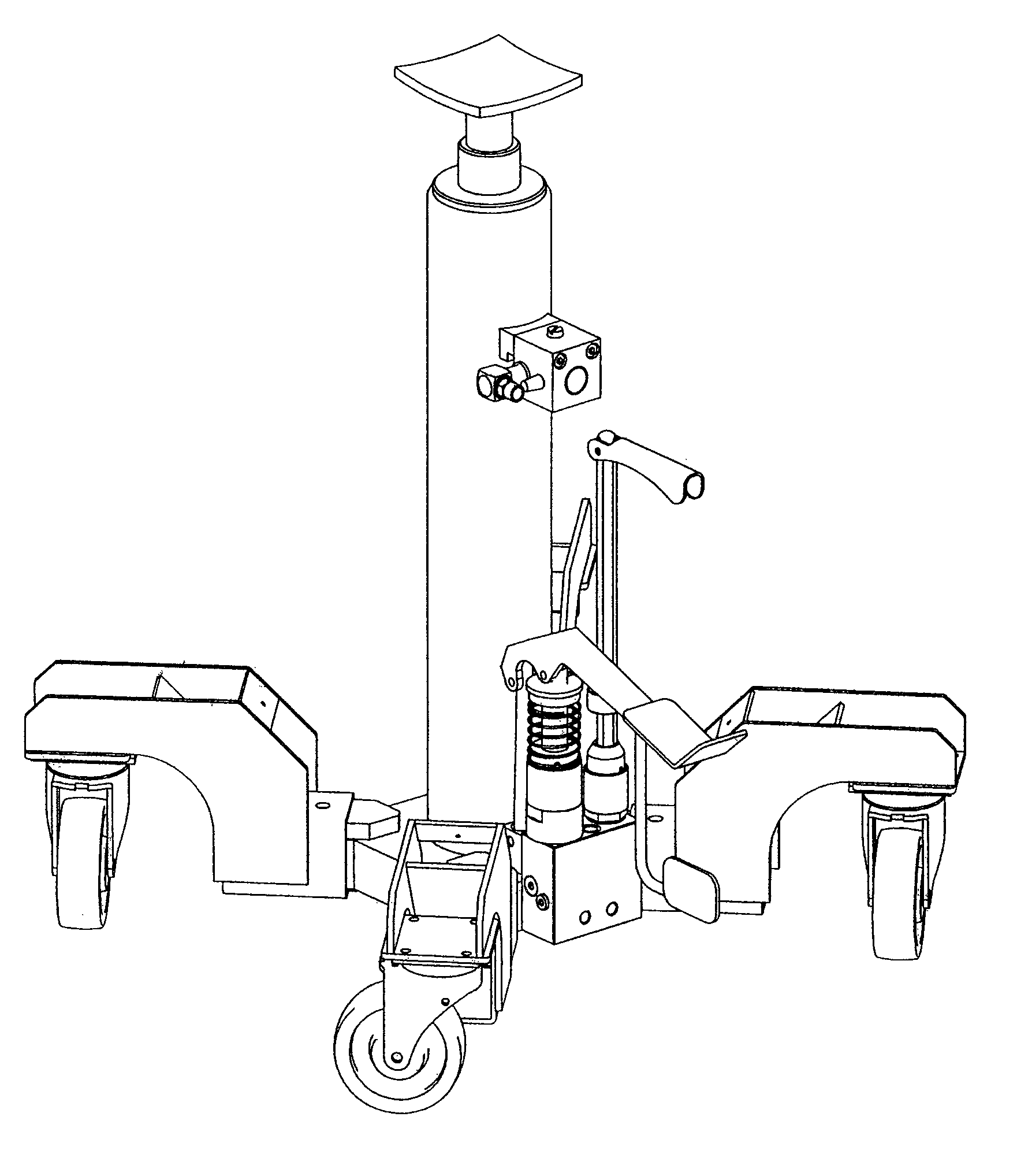 One kind of foot pedal hydraulic jack with two speed pump, and there is a pneumatic set to lift piston quickly on the jack