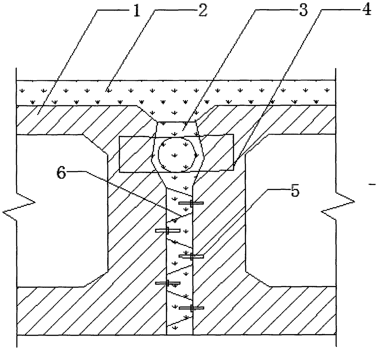 Novel hollow slab funnel hinge joint structure and construction method thereof