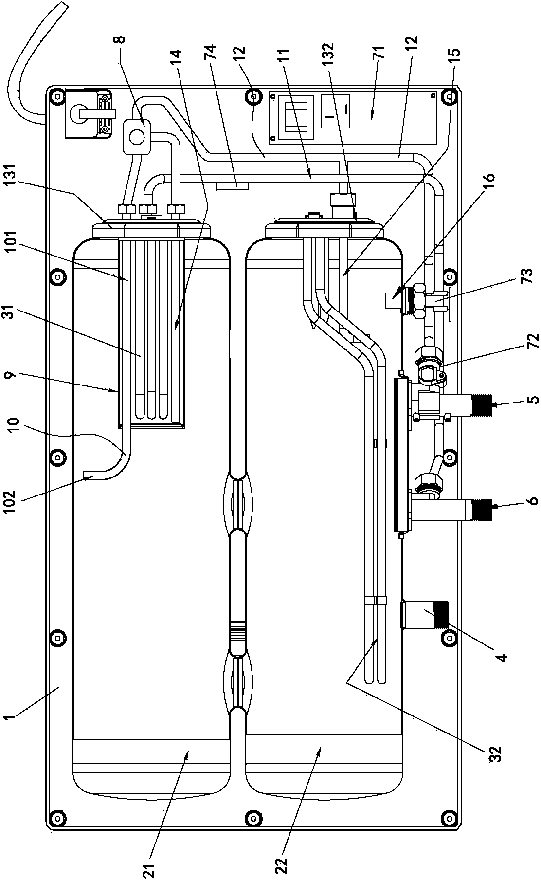 Constant-temperature electric water heater with low energy consumption and doubled hot water volume