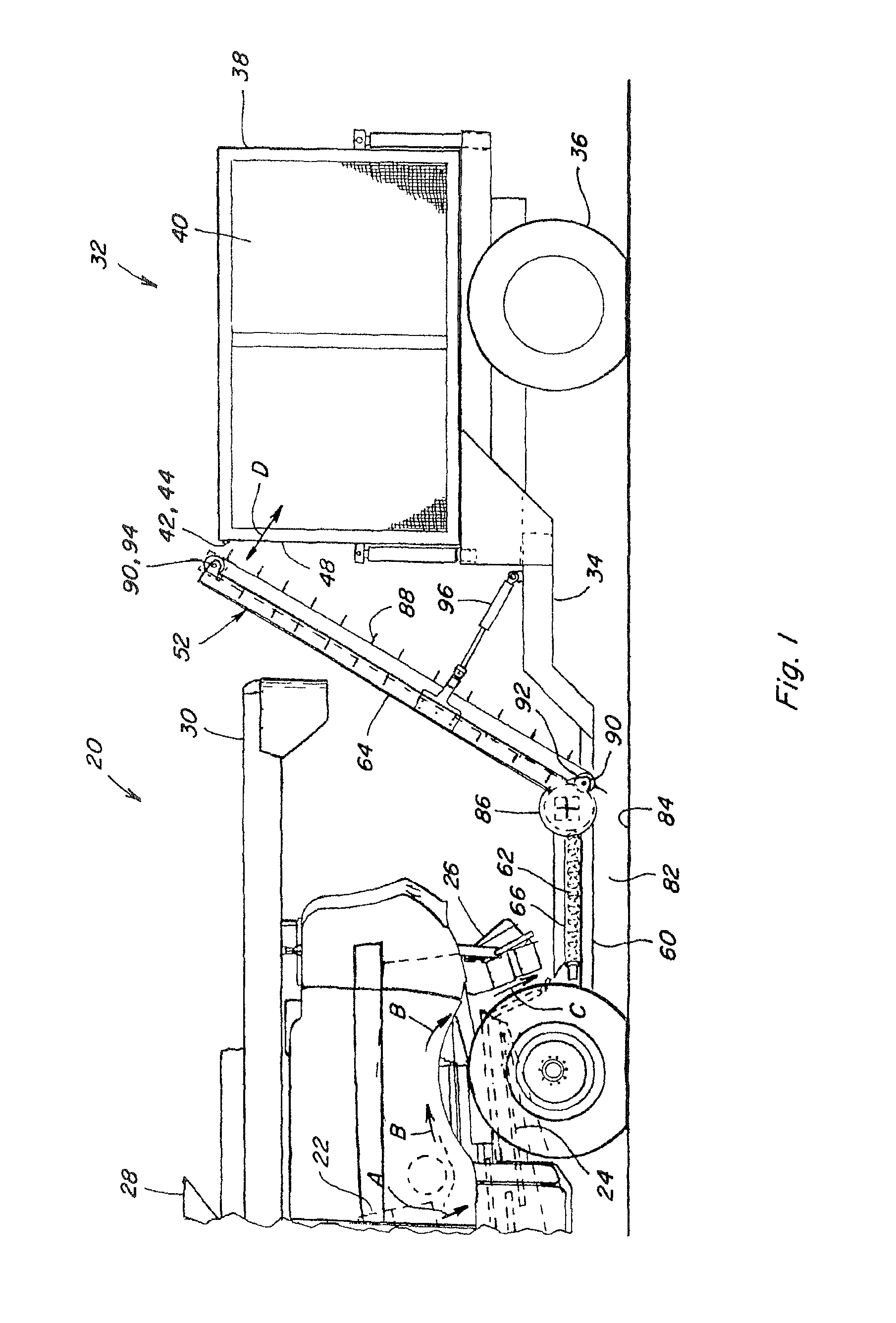 Corn cob collection device with stowable conveyor system having positive de-husking capability