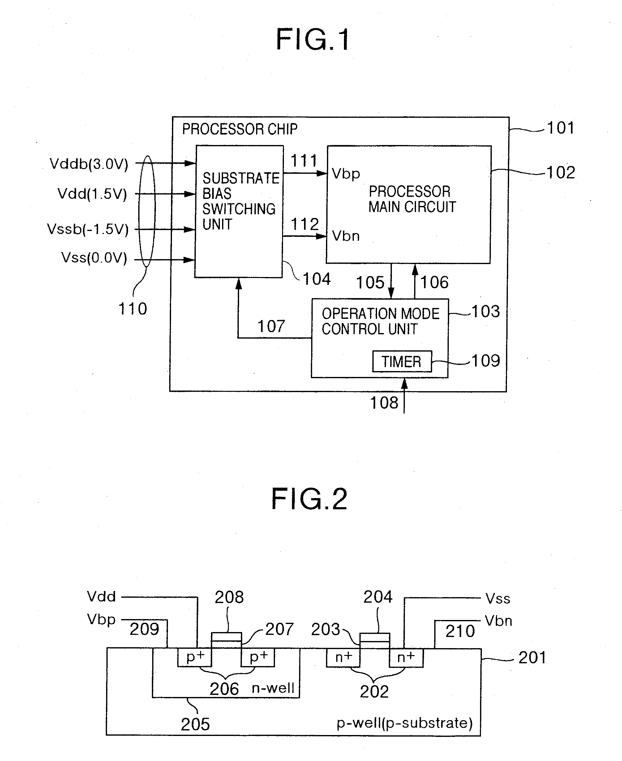 Substrate bias switching unit for a low power processor