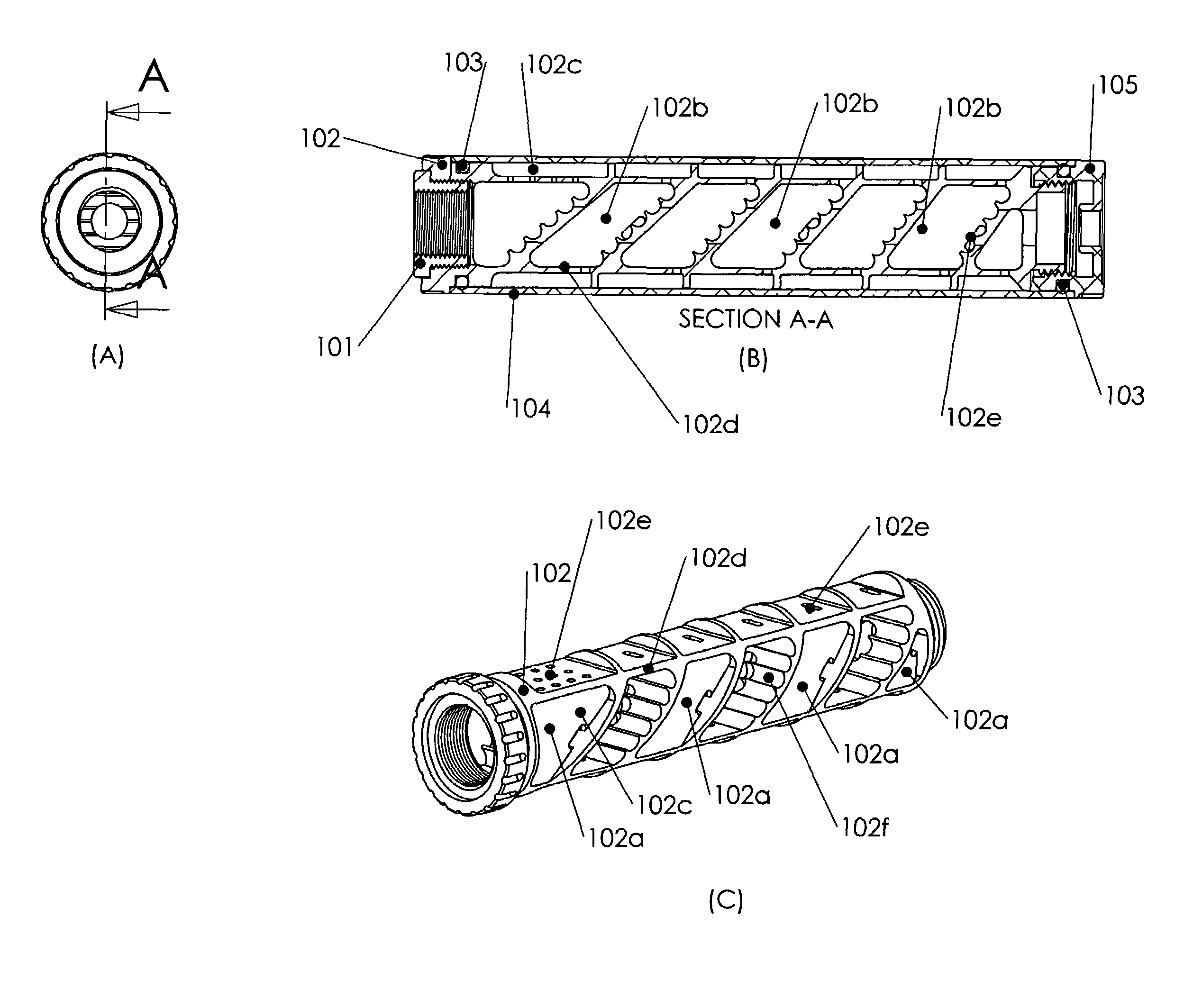 Asymmetric firearm silencer with coaxial elements