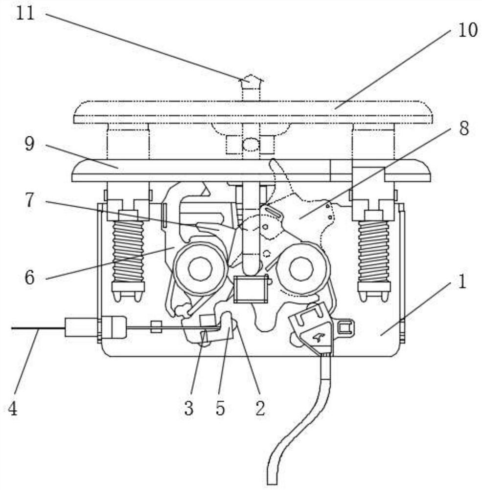 An anti-detachment structure for the cooperation of the lock cable of the front cover of the automobile