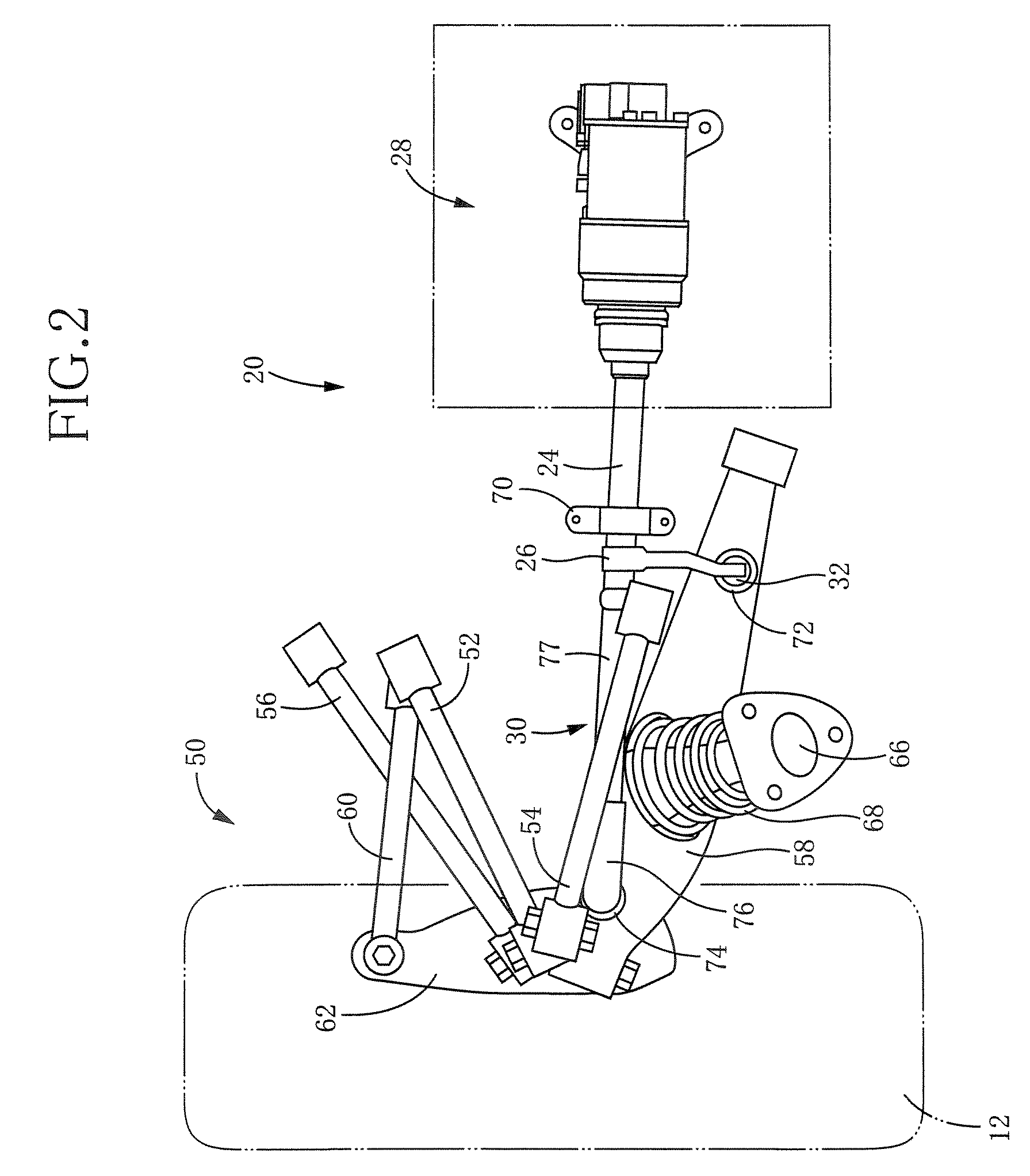 Device for changing distance between wheel and vehicle body, and system including the device