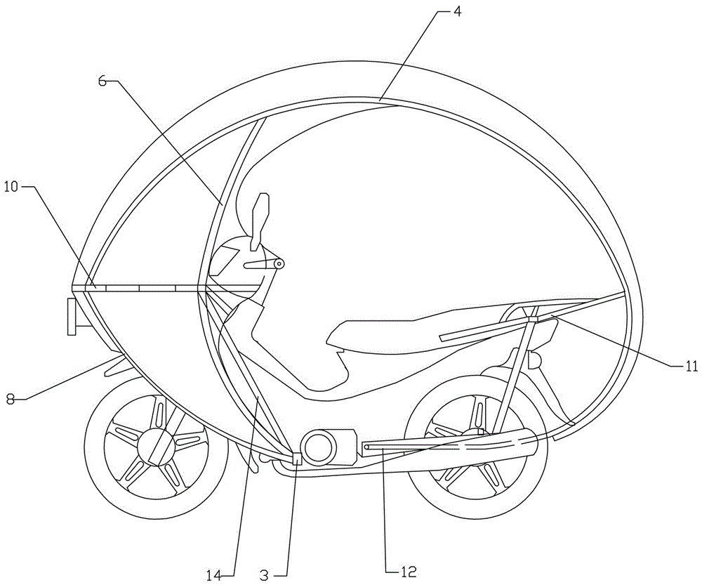 Independent safety frame for semi-closed shell of two-wheeled motor vehicle