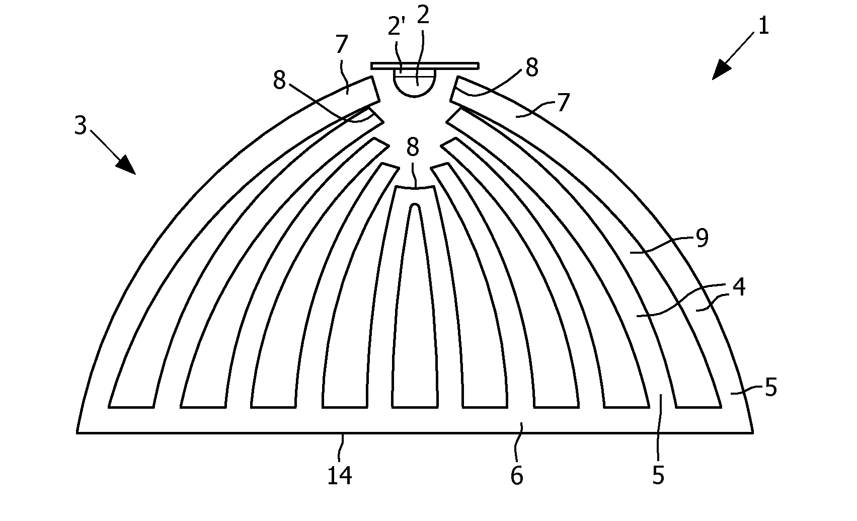 Lighting device having a lens including a plurality of interconnected elongated light-guiding elements