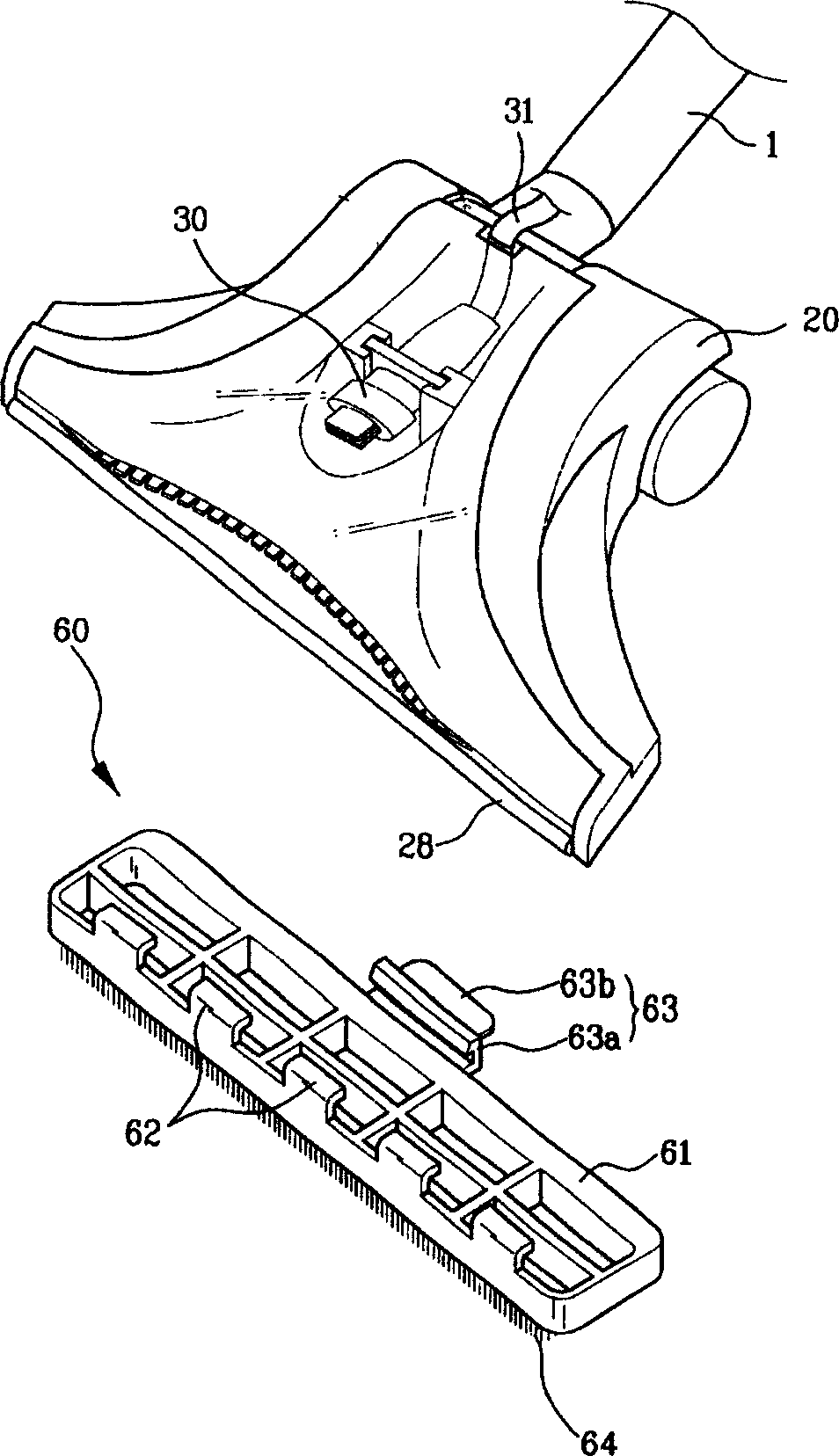 Linkage structure for accessories of vacuum cleaner in use for both dry and wet condition