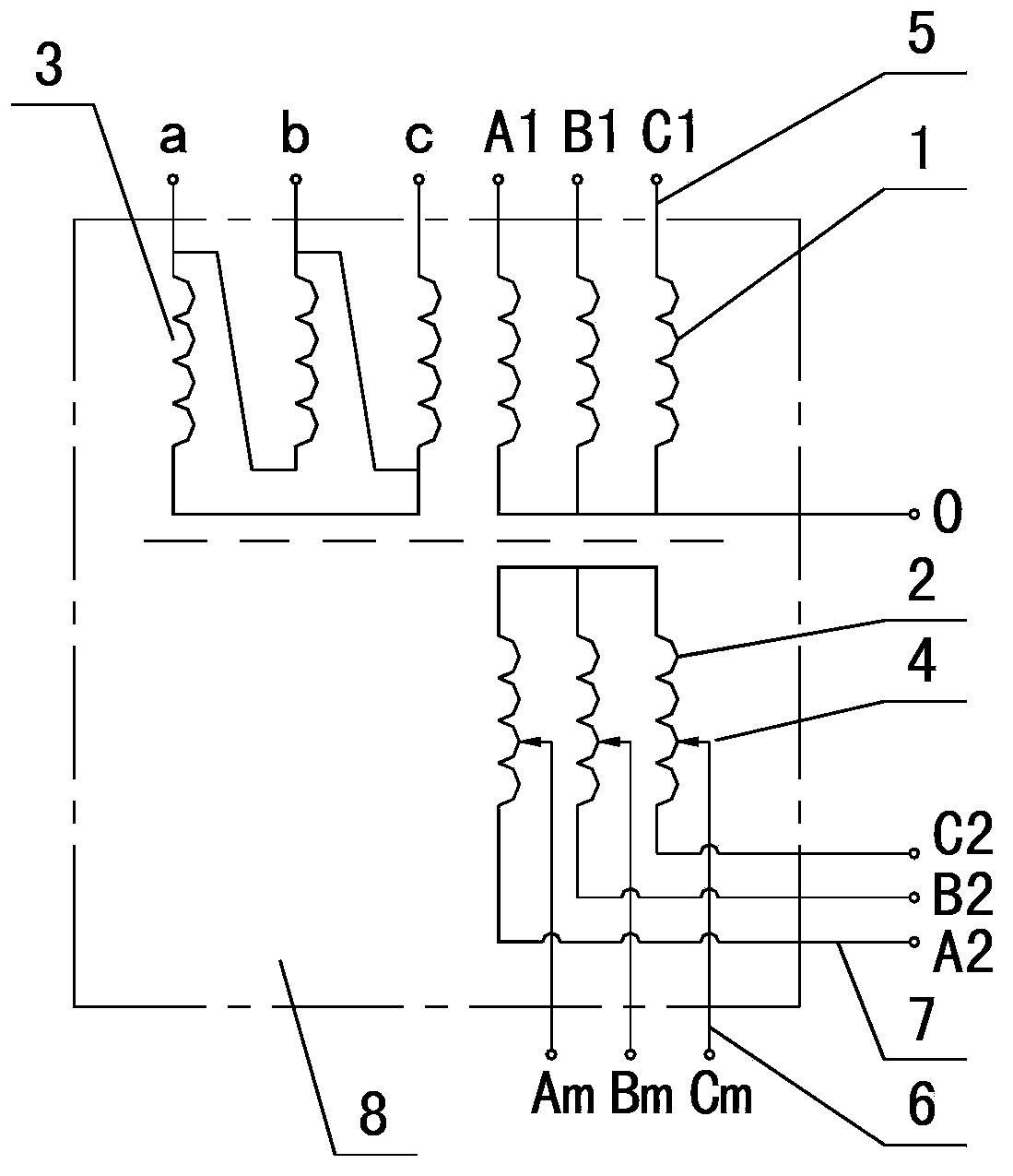 Double-power double-winding voltage-reduction two-time voltage-regulation rectifier transformer set suitable for different voltage levels