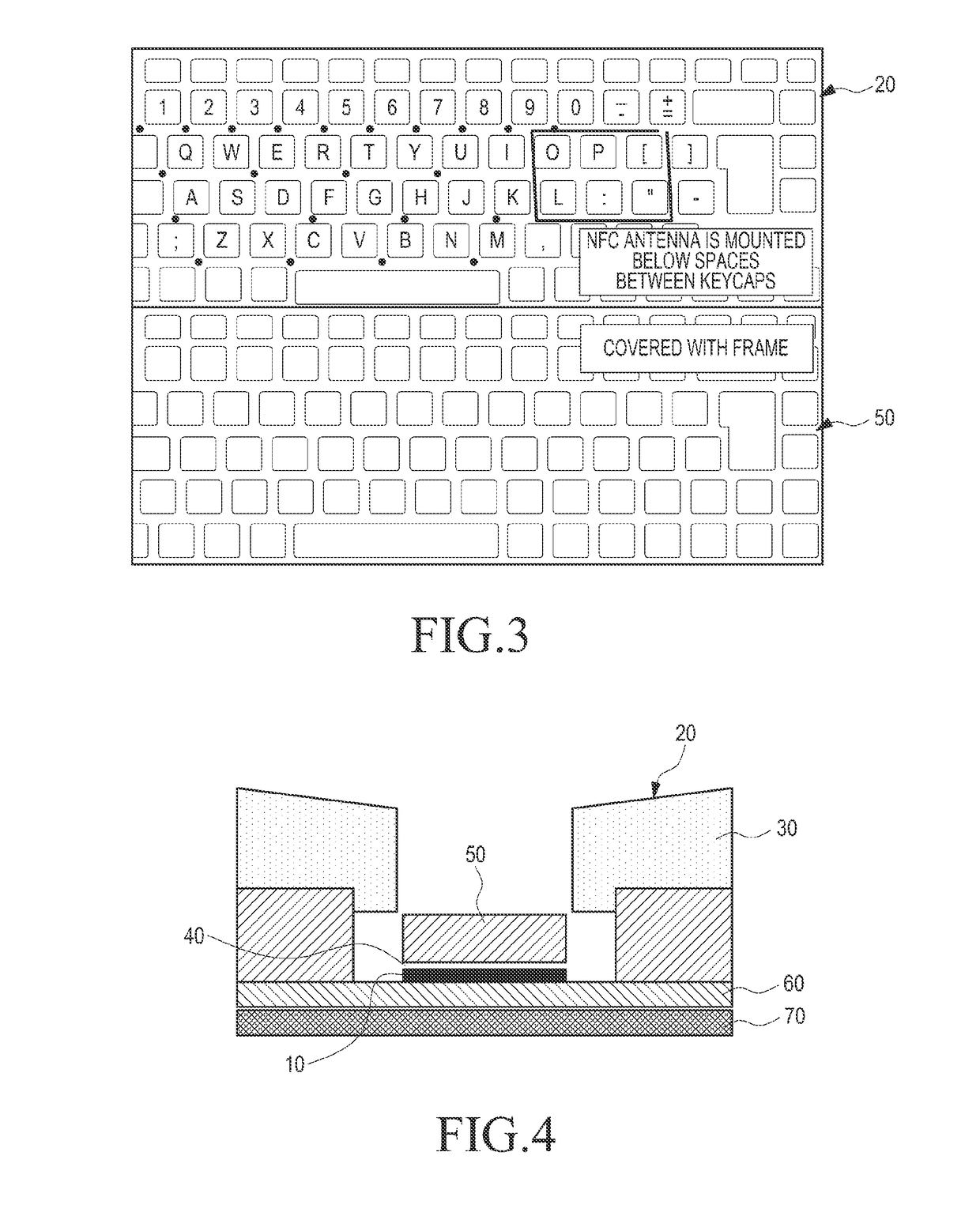 Keyboard and mobile device with radio frequency antenna