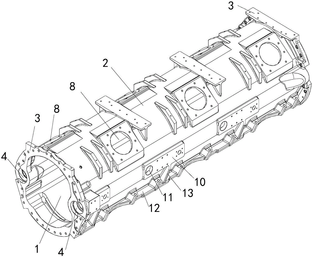 Multi-cylinder scavenging chamber casting for seagoing vessel