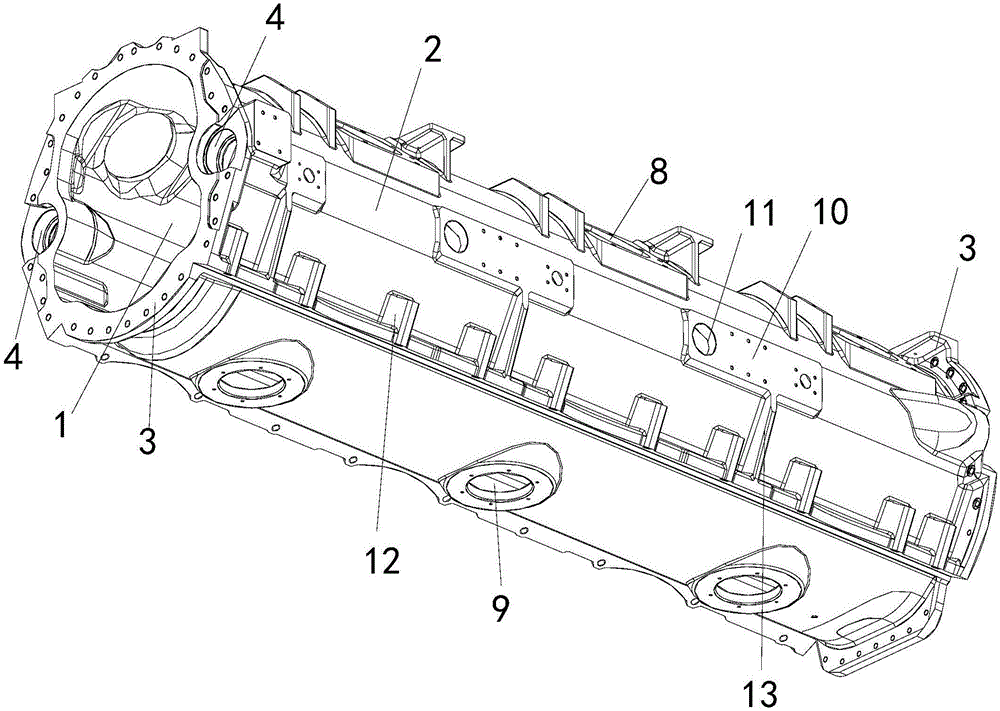 Multi-cylinder scavenging chamber casting for seagoing vessel