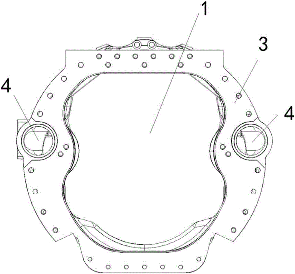 Multi-cylinder scavenging chamber casting for seagoing vessel