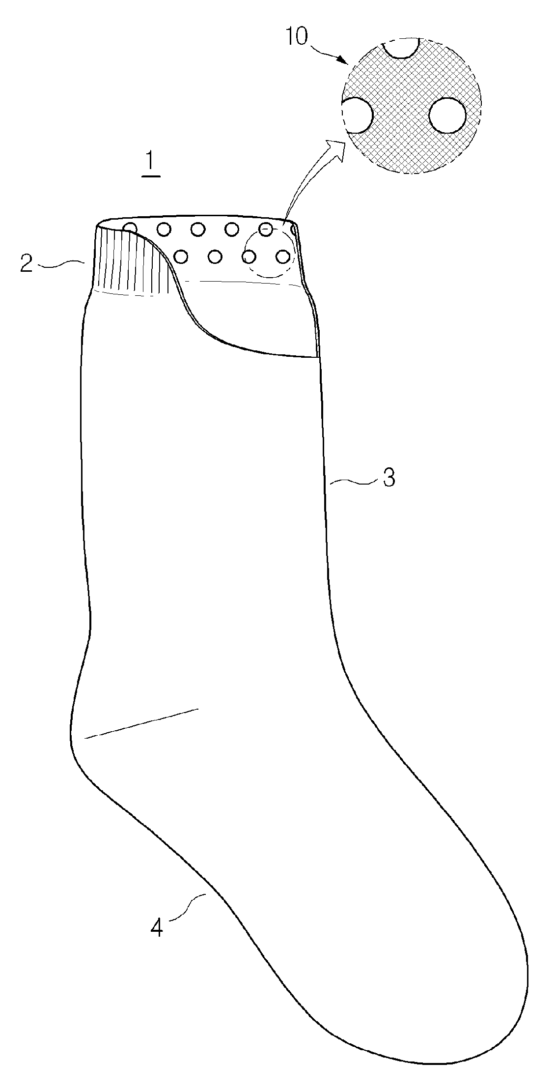 Sock having part for preventing slipping-down phenomenon of sock