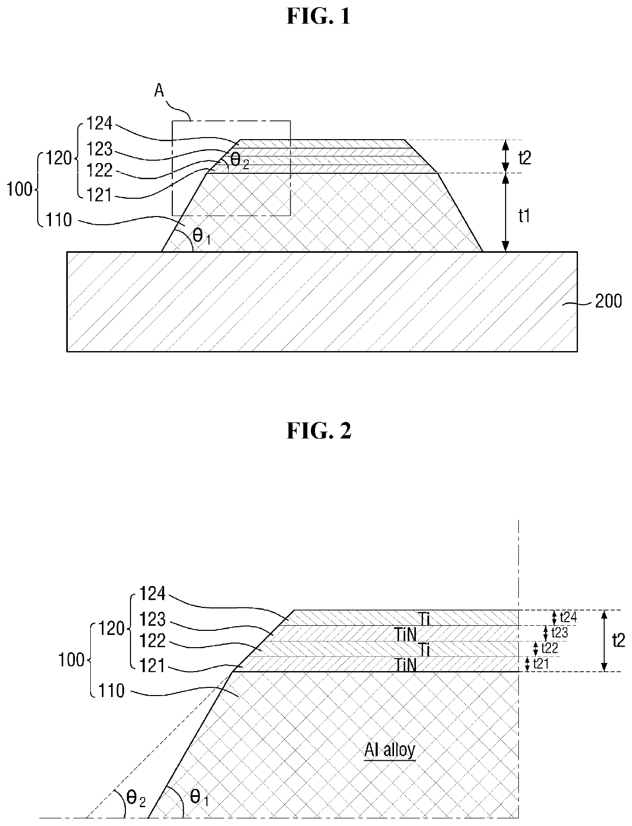 Conductive pattern with tapered angle, display device including the same, and method of manufacturing conductive pattern