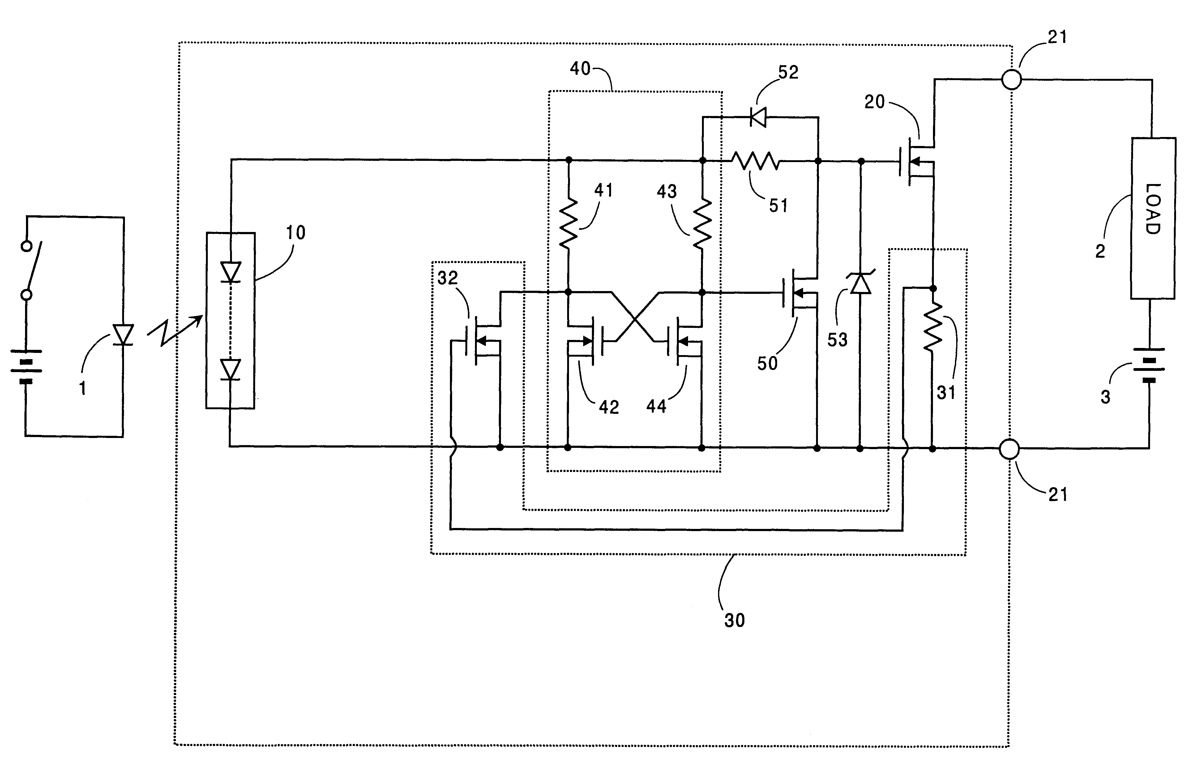 Light responsive semiconductor switch with shorted load protection