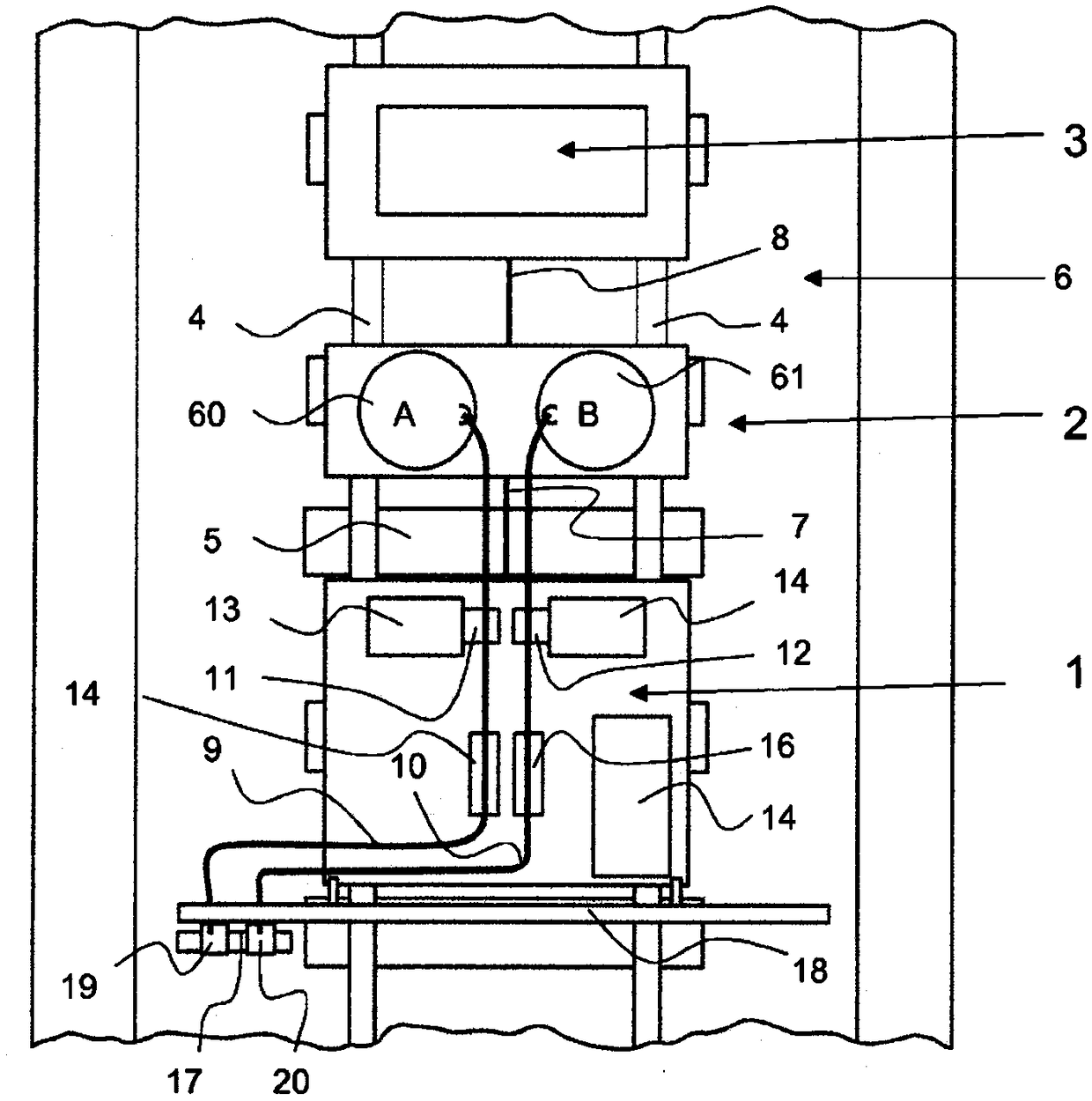 Device for discharging multi-component adhesives onto a granular mixture, discharging method, and use of the device