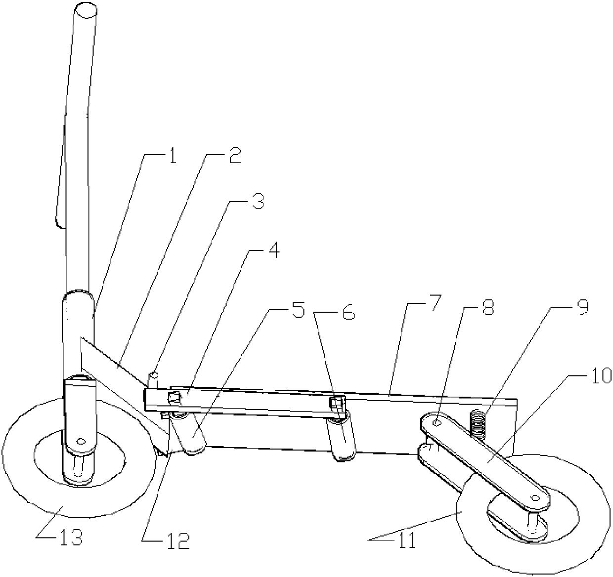 Folding scooter with oblique-shaft folder