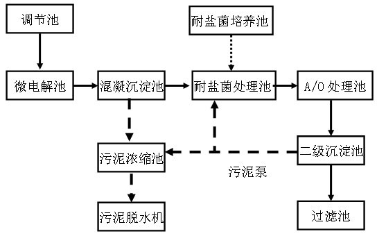 Device and process for processing high-salt non-biodegradable toxic industrial waste water