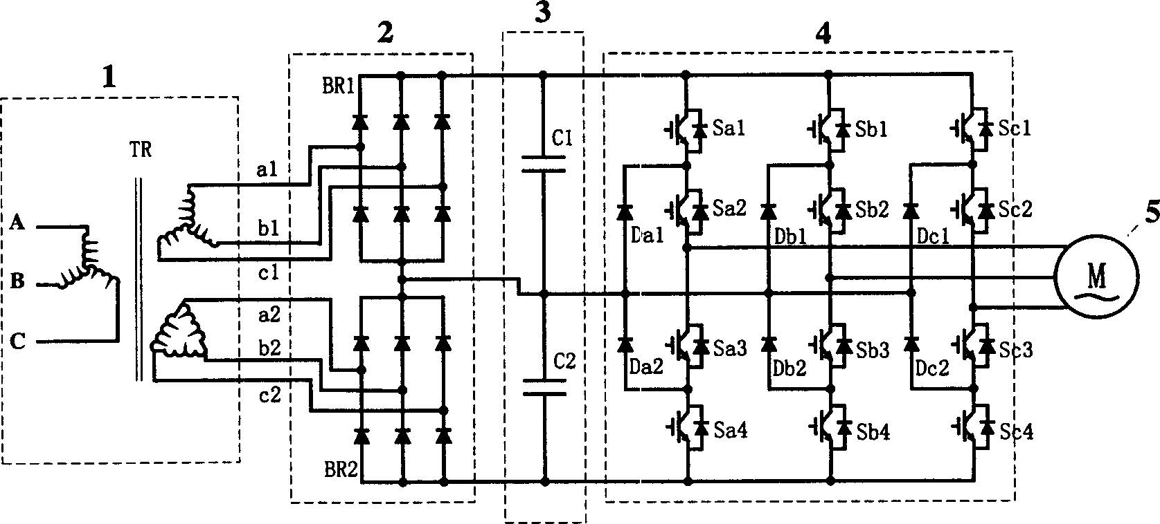 Variable frequency driving device of 3KV-10KV middle-high voltage multi-level three-phase AC motor