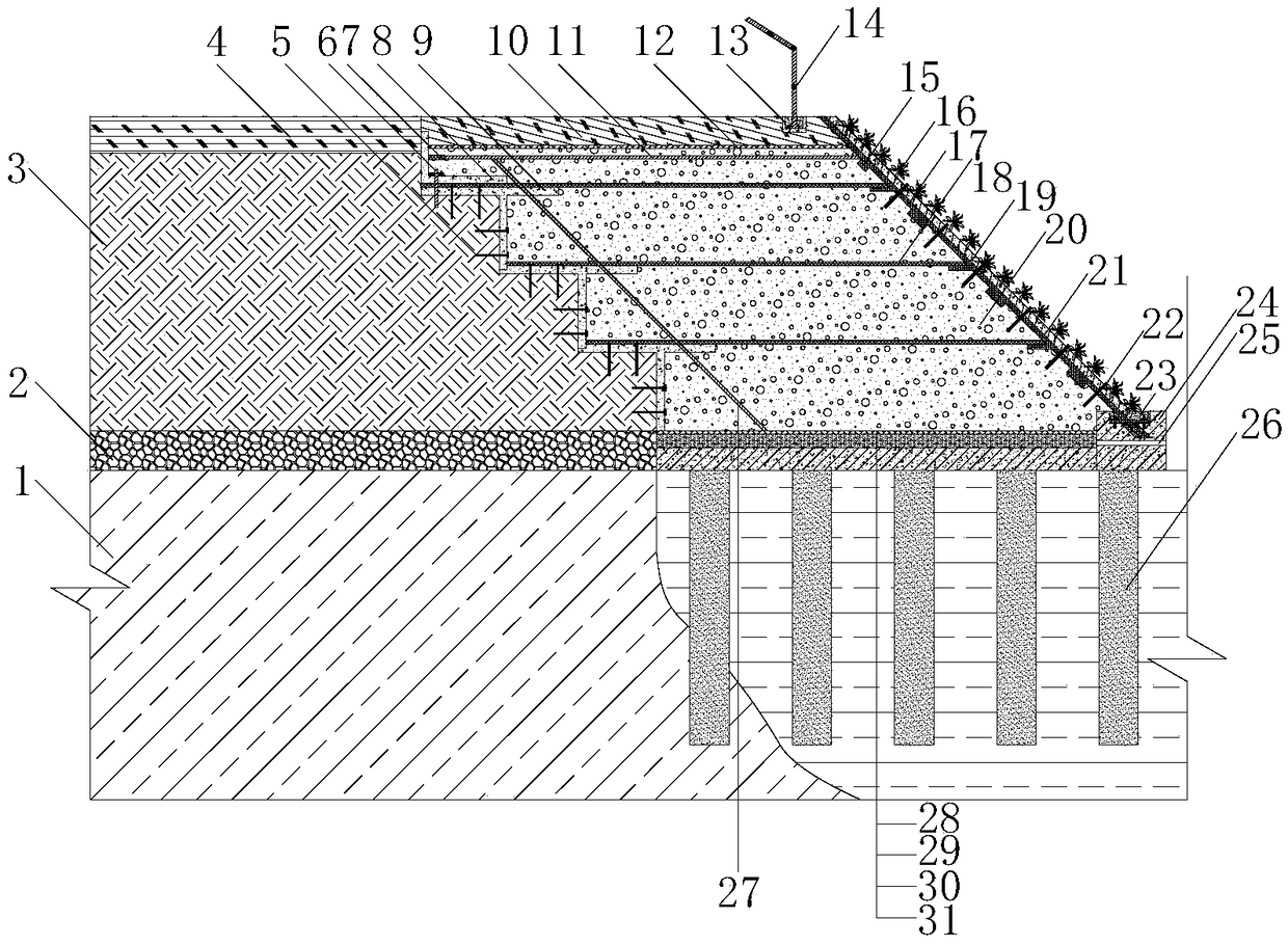 Construction method of splicing widening structure of new and old subgrade light soil based on prefabricated formwork