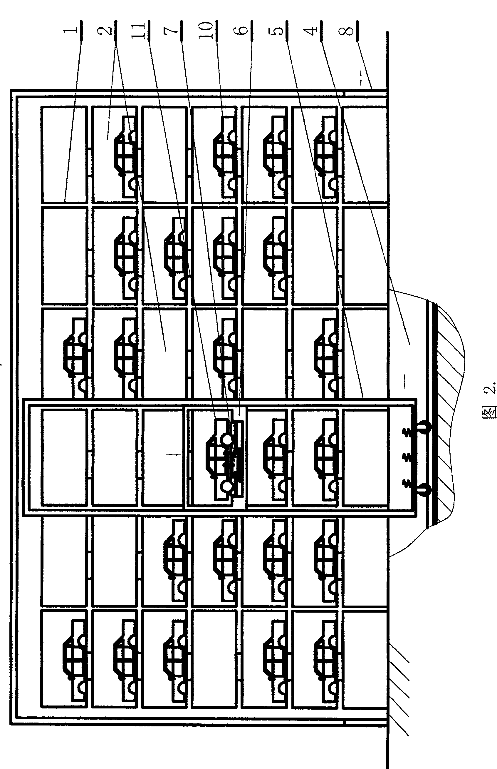 Multi-channel spaced-parallel storage type parking device with comb shelf for conveying vehicle