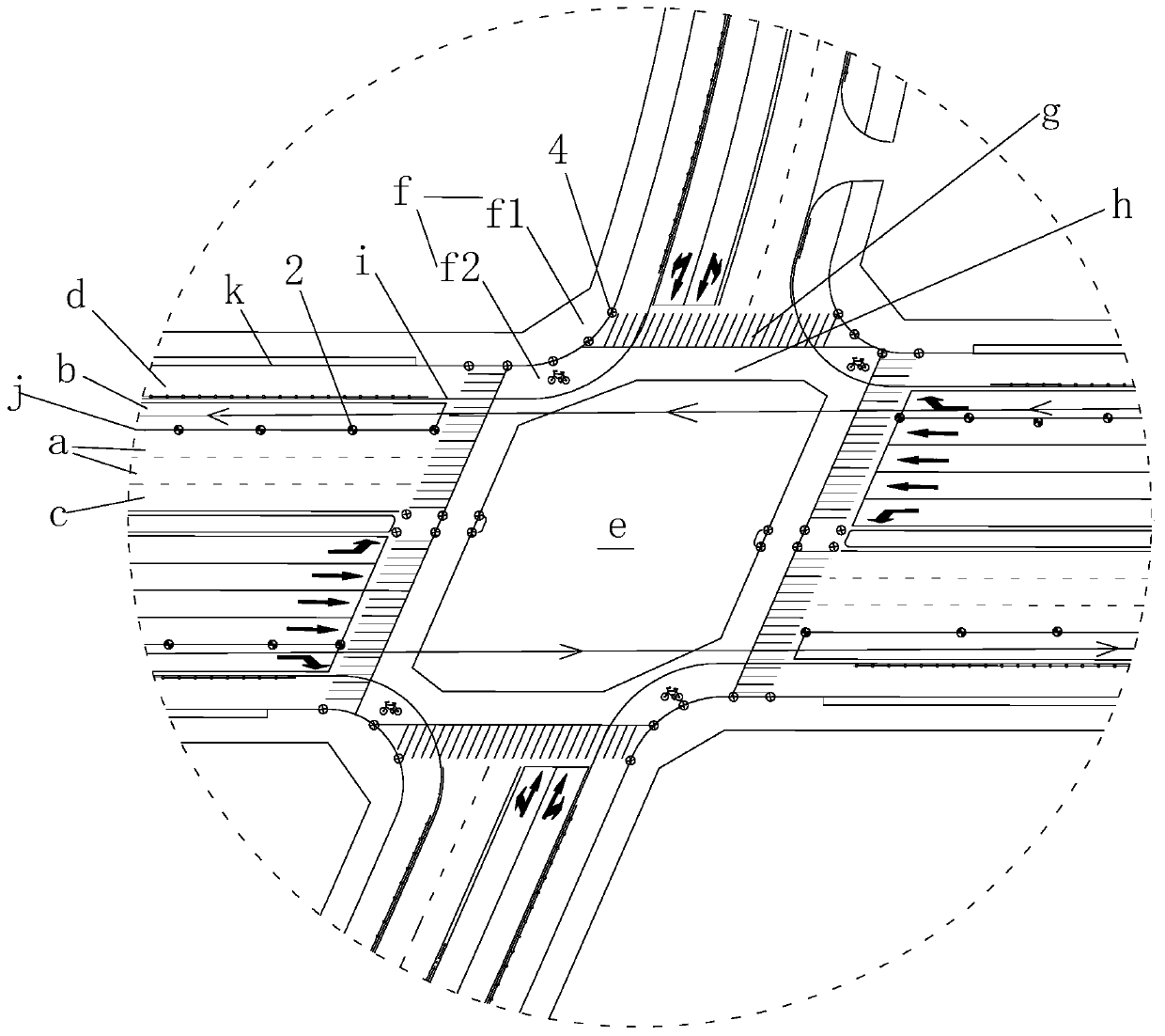 Variable non-motor vehicle lane system on road intersection, and application method thereof